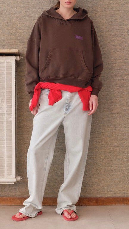 SWEAT AMPLE A CAPUCHE POUR FEMME AMERICAN VINTAGE PLIZZY#COLOR_CHATAIGNE