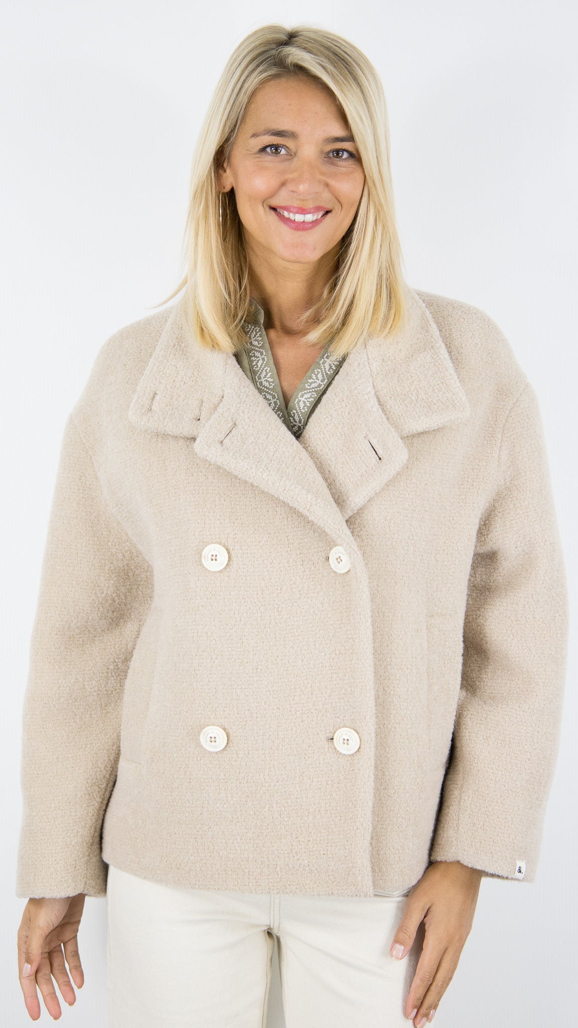 MANTEAU COURT CROISE GREIGE FEMME TRENCH AND COAT PLUMERIA TT AWLE