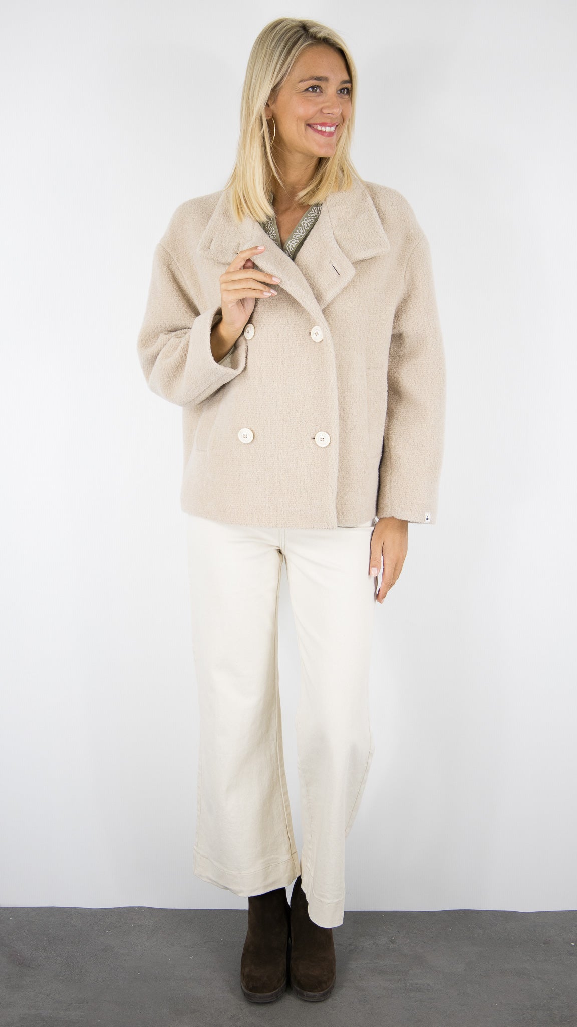 MANTEAU COURT CROISE GREIGE FEMME TRENCH AND COAT PLUMERIA TT AWLE