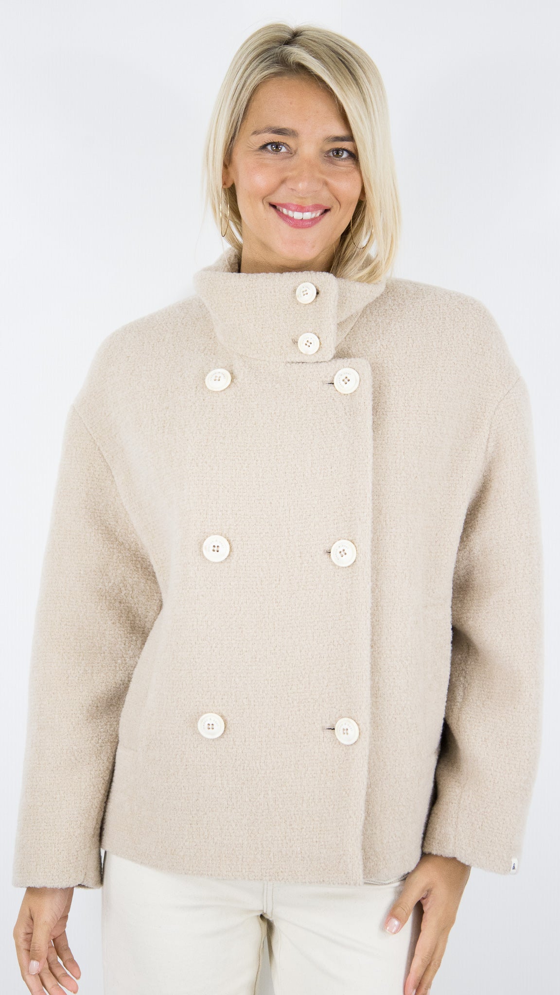 MANTEAU COURT CROISE GREIGE FEMME TRENCH AND COAT PLUMERIA TT AWLE
