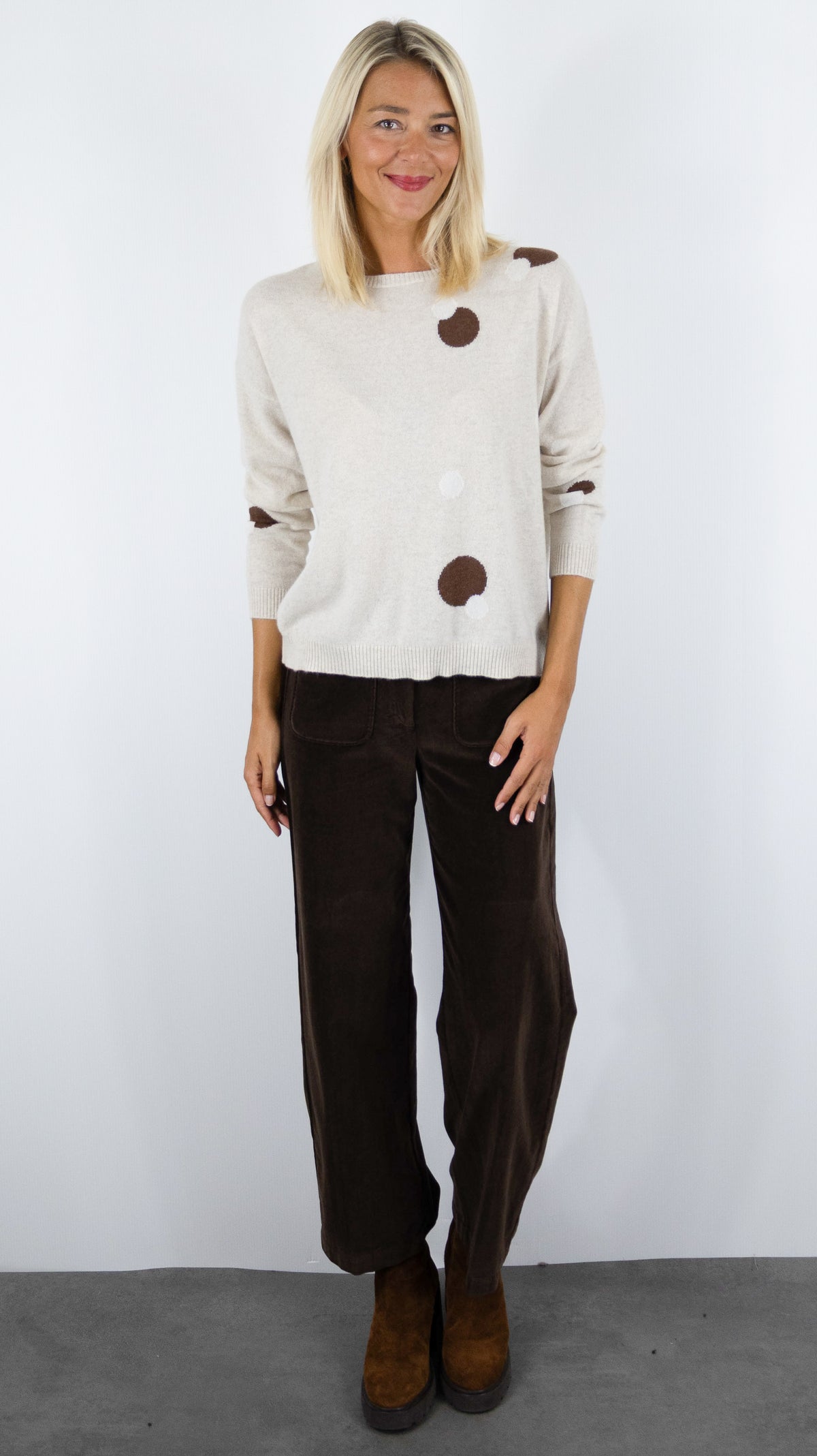 PULL COL ROND BEIGE IMPRIME PASTILLES POUR FEMME ESTHEME JF6W06C