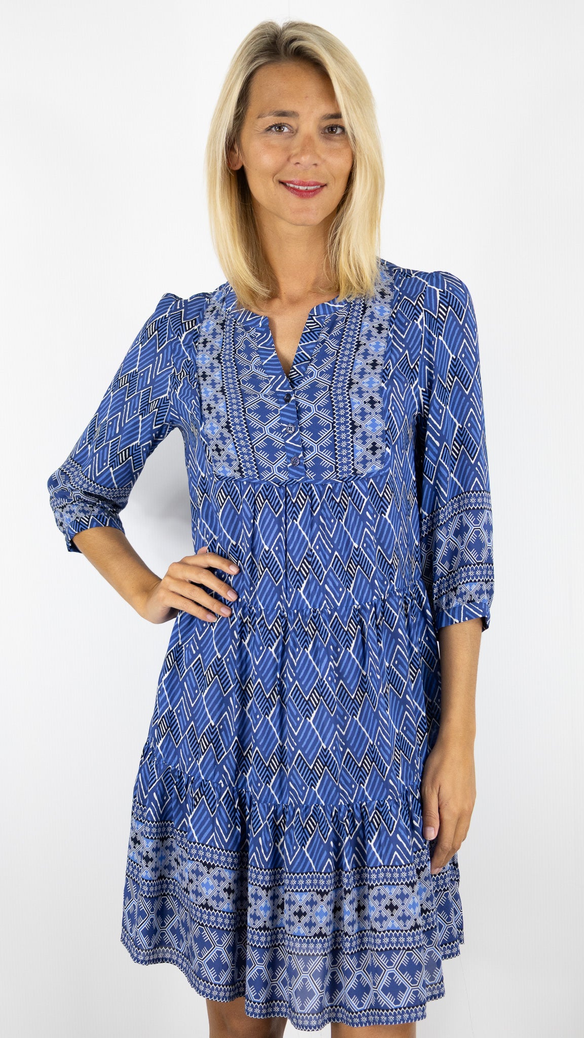 ROBE COURTE PLISSEE IMPRIME ETHNIQUE BLEU GERARD DAREL POMELINE