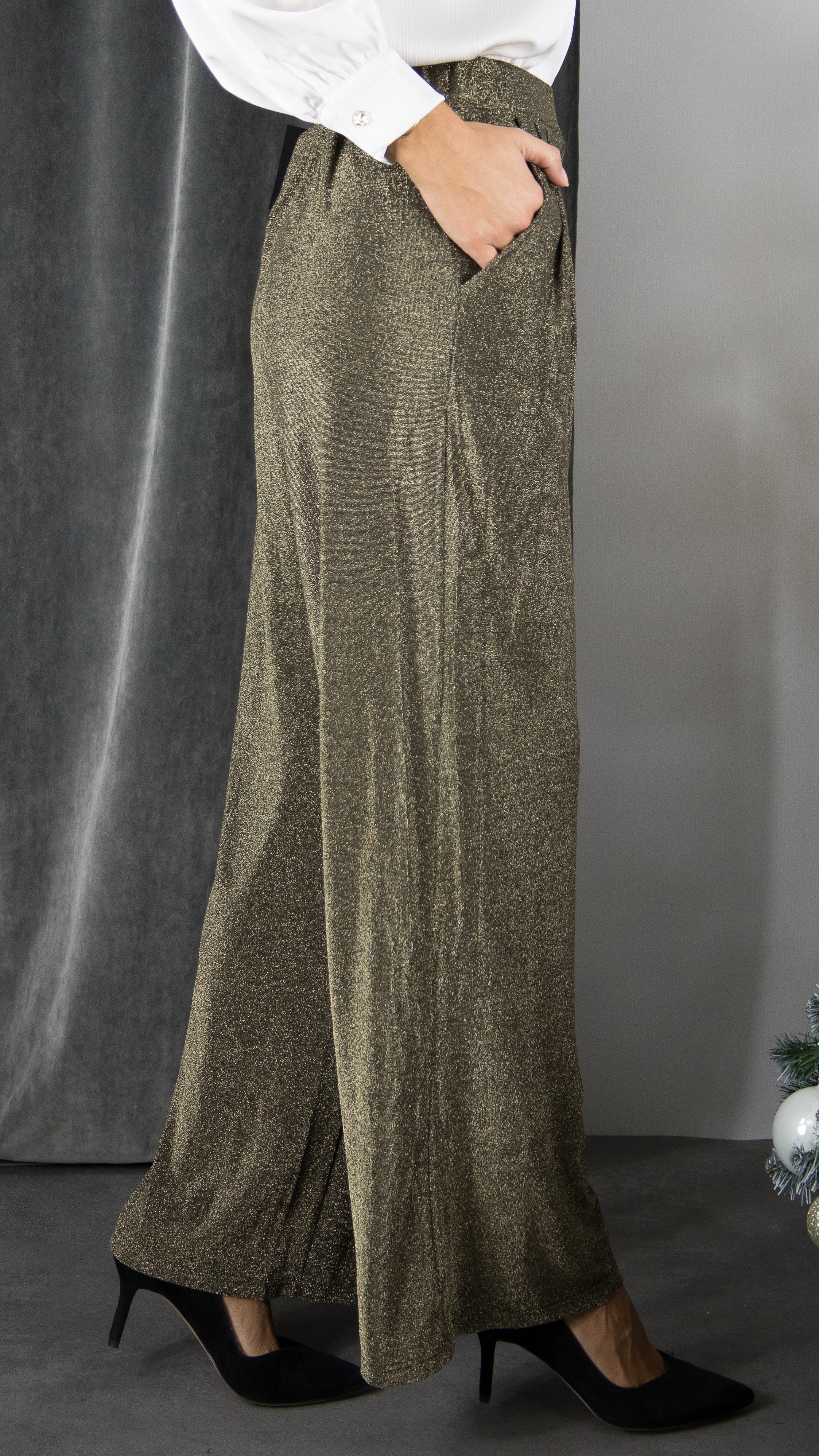 PANTALON FLUIDE A PAILLETTES DORE POUR FEMME  LA PETITE ETOILE POZO 