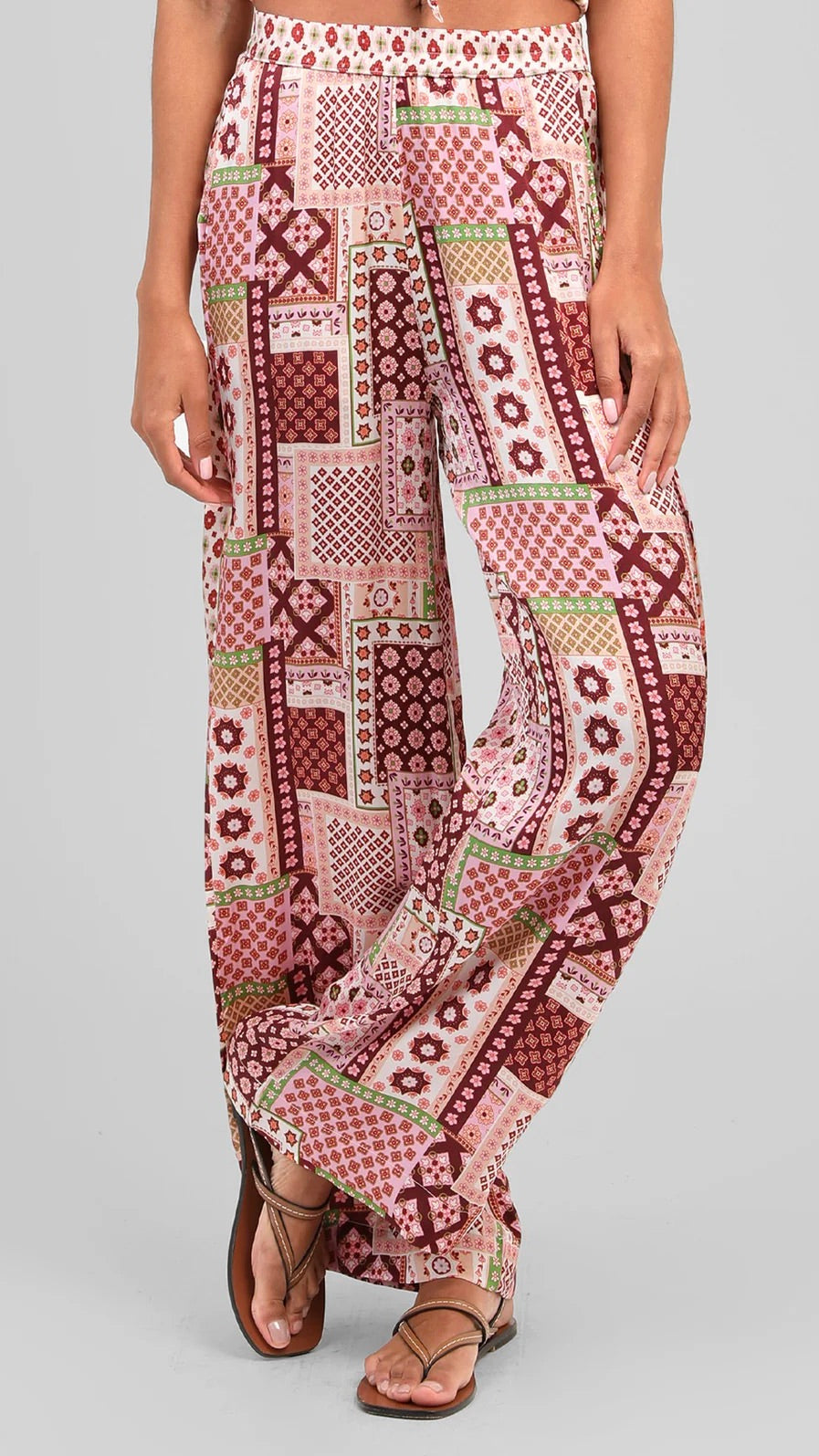 PANTALON FLUIDE IMPRIME PATCHILA BORDEAU AN'GE PRESLEY