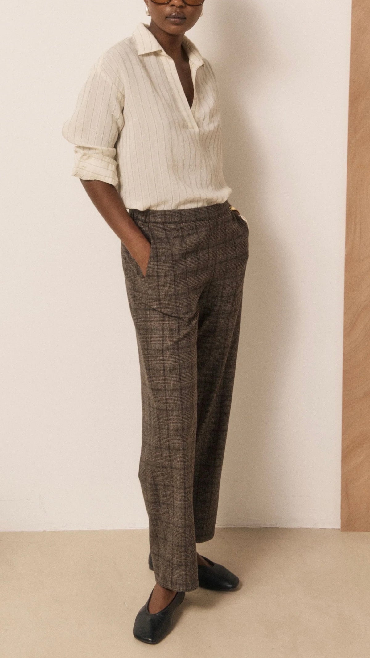 PANTALON ECOSSAIS MARRON TAILLE ELASTIQUE POUR FEMME HARTFORD PRETTY