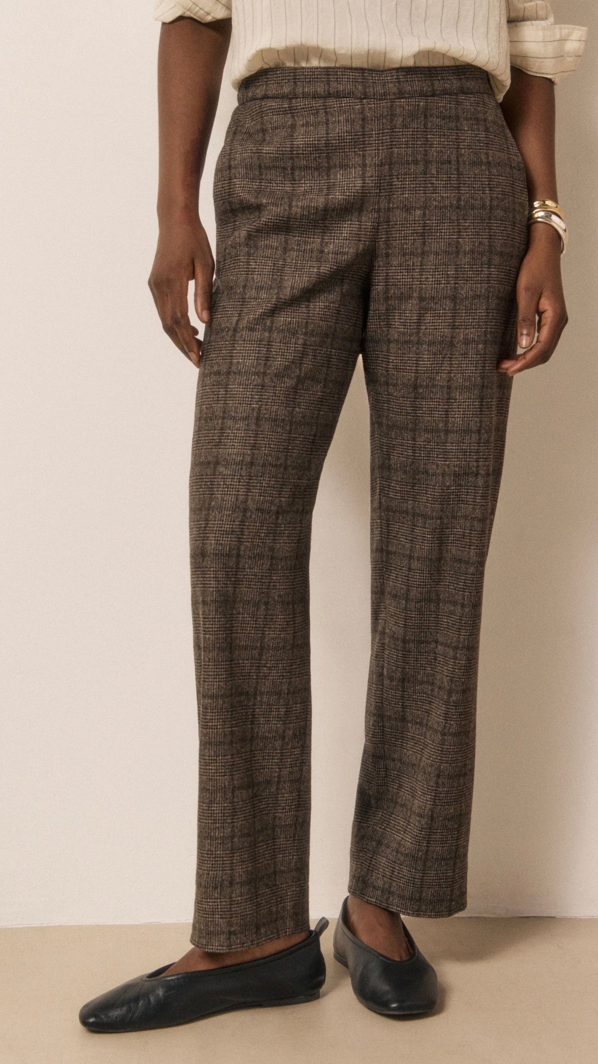PANTALON ECOSSAIS MARRON TAILLE ELASTIQUE POUR FEMME HARTFORD PRETTY