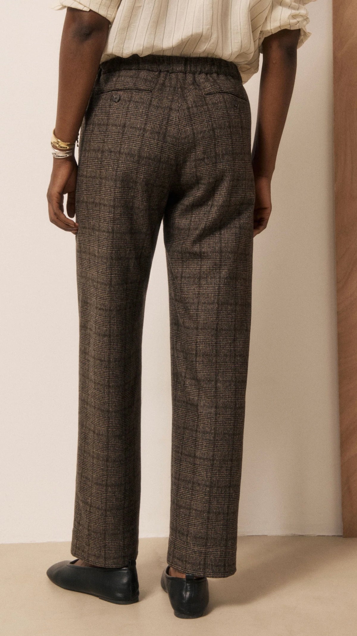 PANTALON ECOSSAIS MARRON TAILLE ELASTIQUE POUR FEMME HARTFORD PRETTY