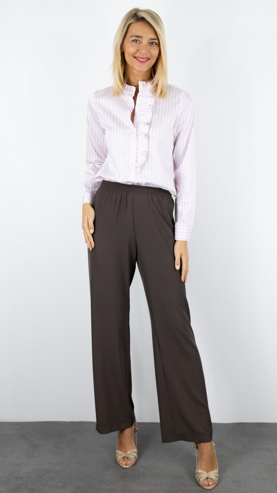 PANTALON DROIT FLUIDE TAILLE ELASTIQUE MORO CHOCO POUR FEMME IMPERIAL PVT3KDF