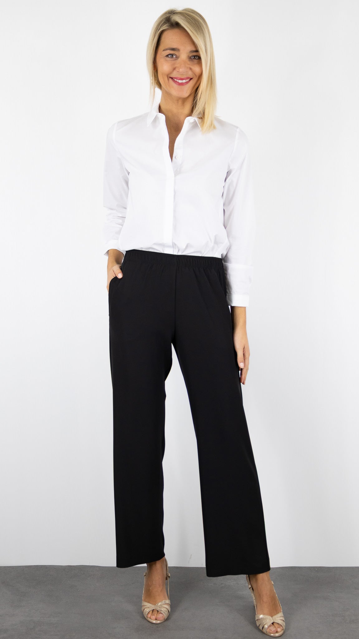 PANTALON FLUIDE DROIT TAILLE ELASTIQUE POUR FEMME NOIR IMPERIAL PVZ0KDF