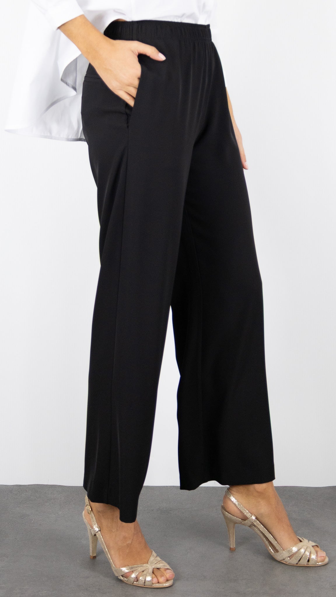 PANTALON FLUIDE DROIT TAILLE ELASTIQUE POUR FEMME NOIR IMPERIAL PVZ0KDF