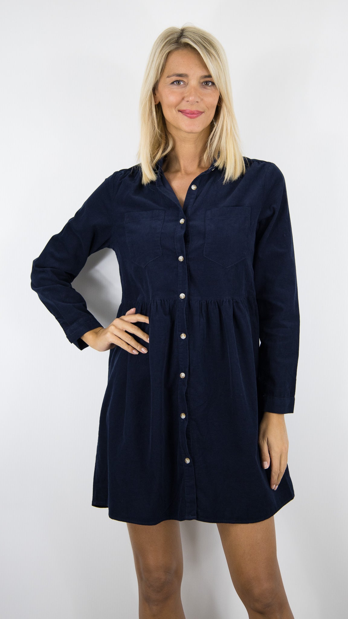ROBE EVASEE EN VELOURS IN APRIL 1986 R5932#COLOR_MARINE