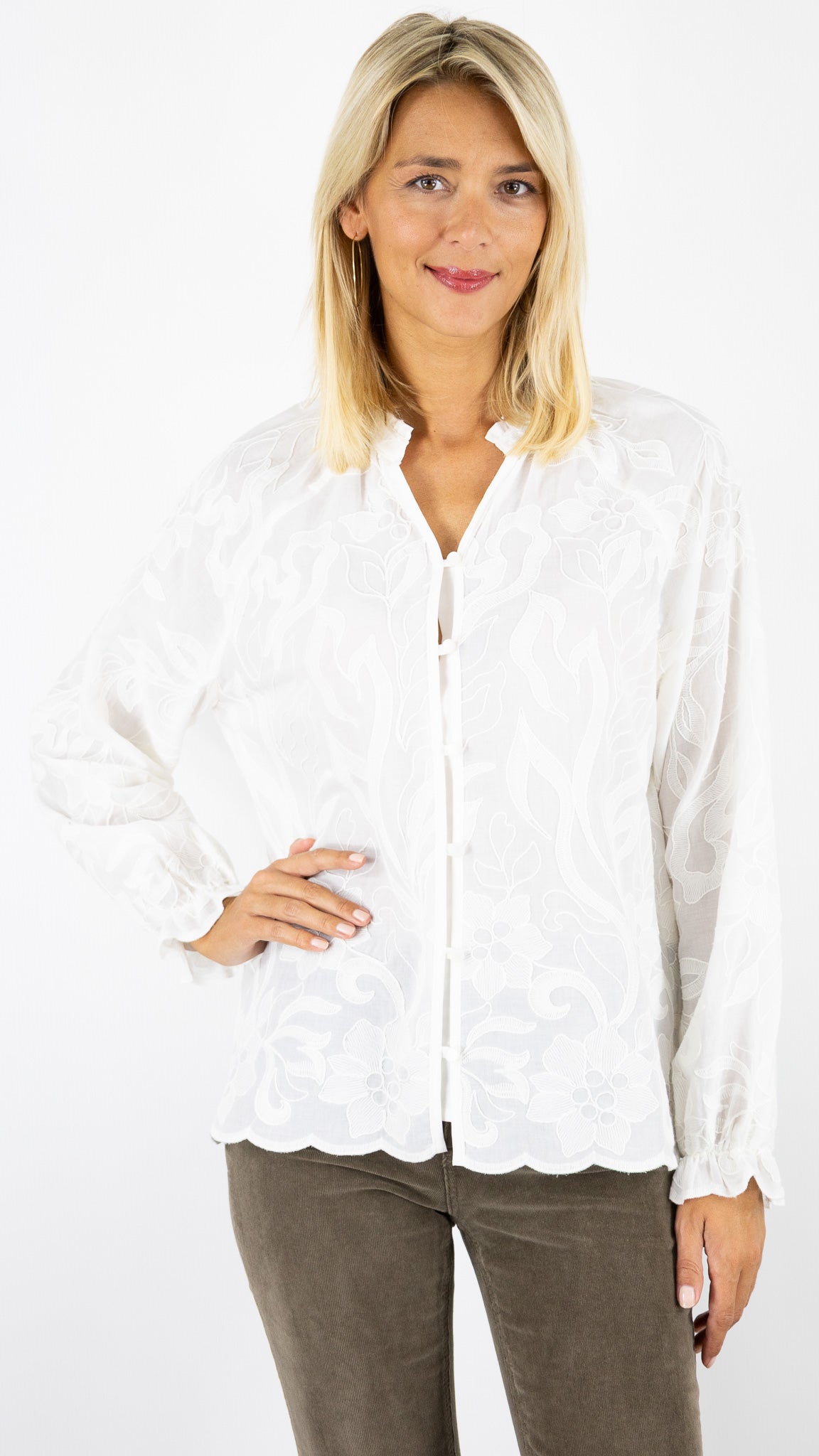 CHEMISE BRODEE CREME FEMME BIANCA RANA 65008