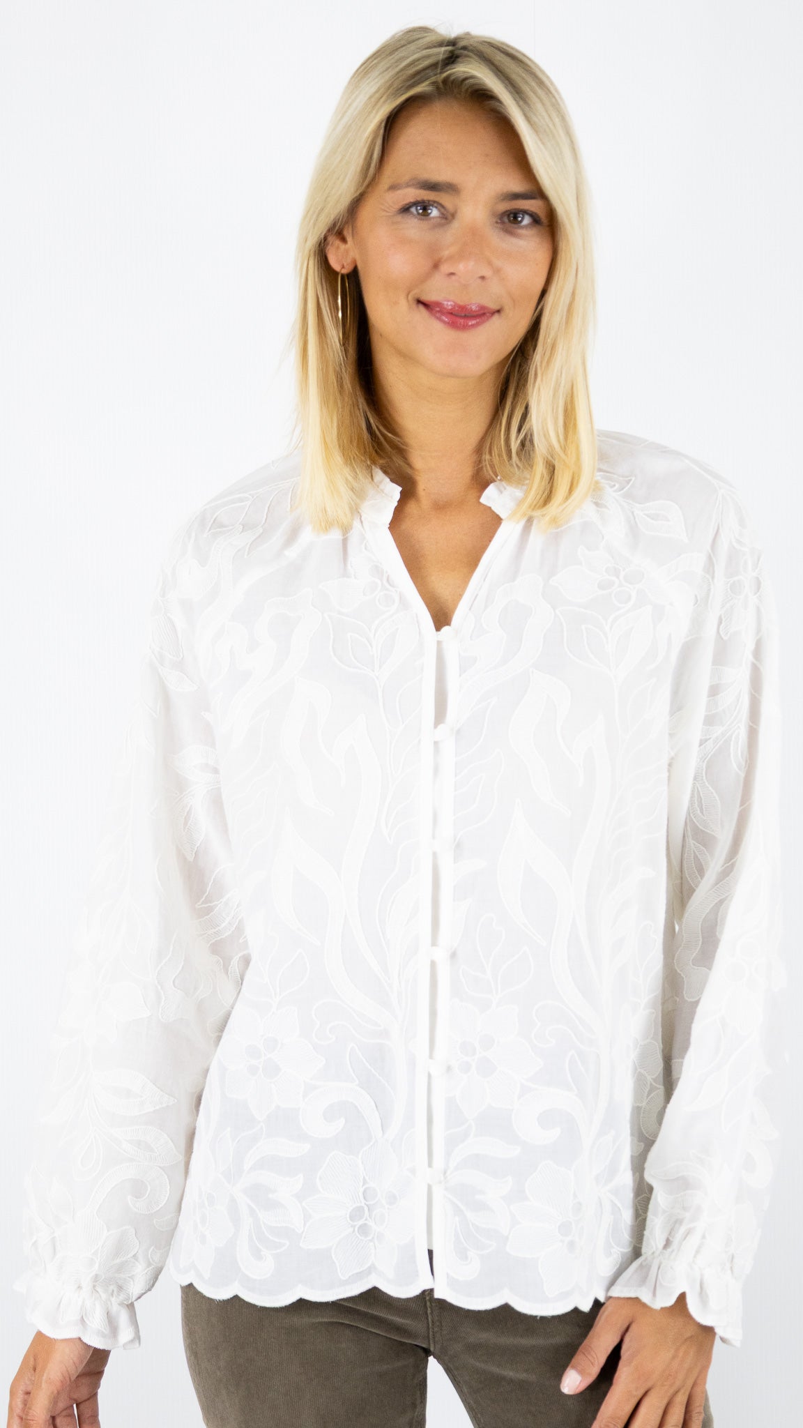 CHEMISE BRODEE CREME FEMME BIANCA RANA 65008