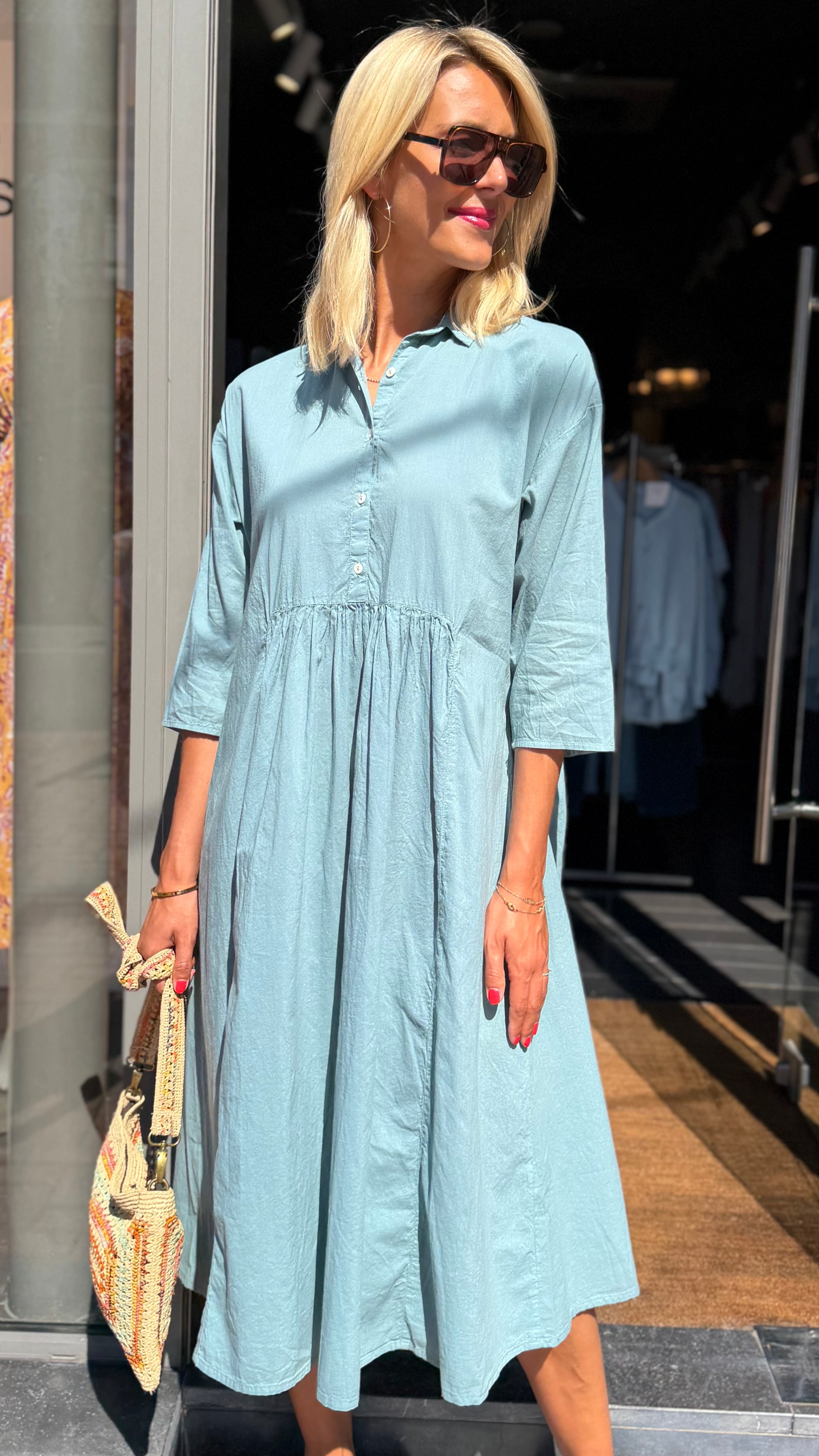 ROBE CHEMISE EVASEE EN COTON COLORES 2237.00#COLOR_2691/MINERAL BLUE