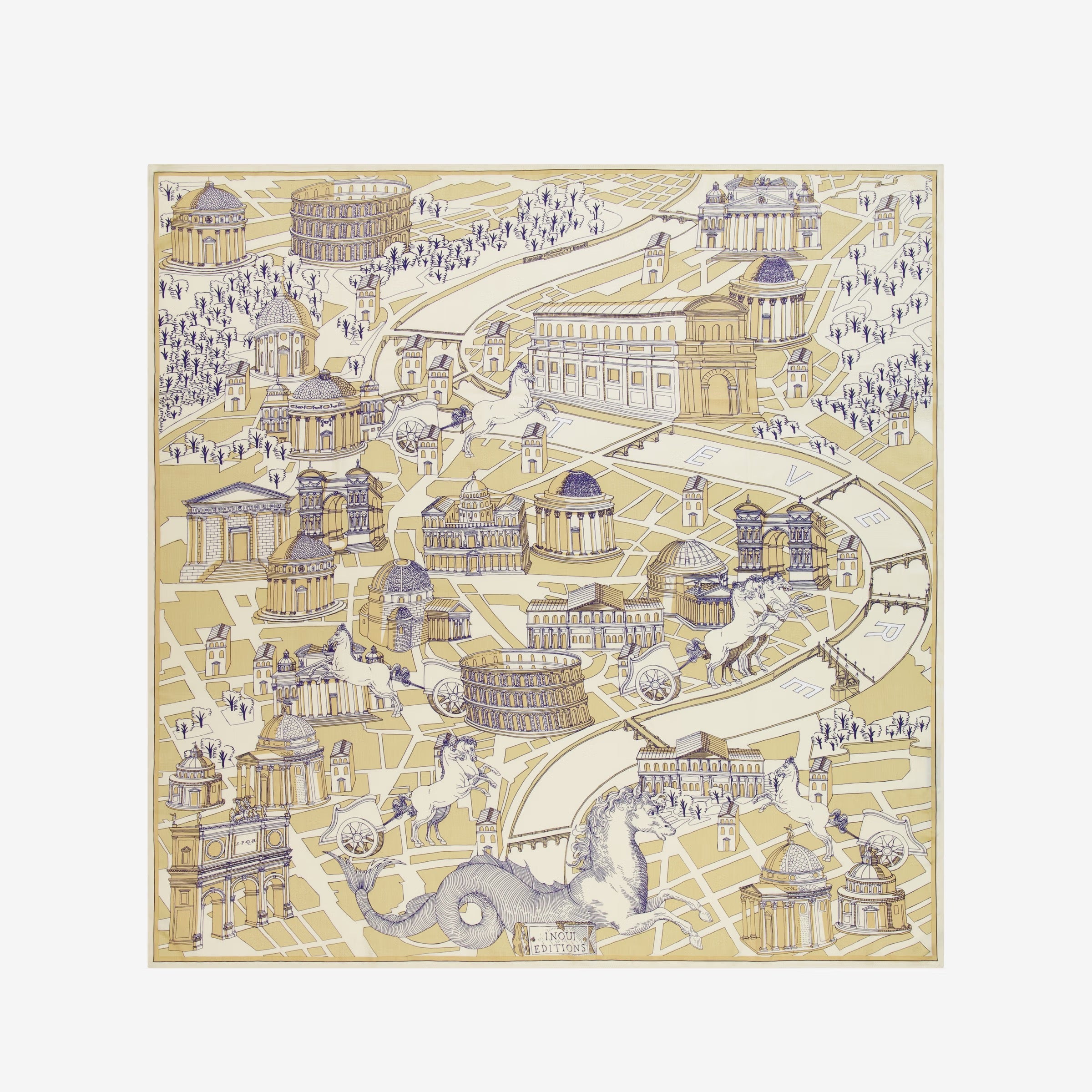 ECHARPE CARRE EN SOIE IMPRIME INOUI EDITIONS ROME 52#COLOR_BEIGE