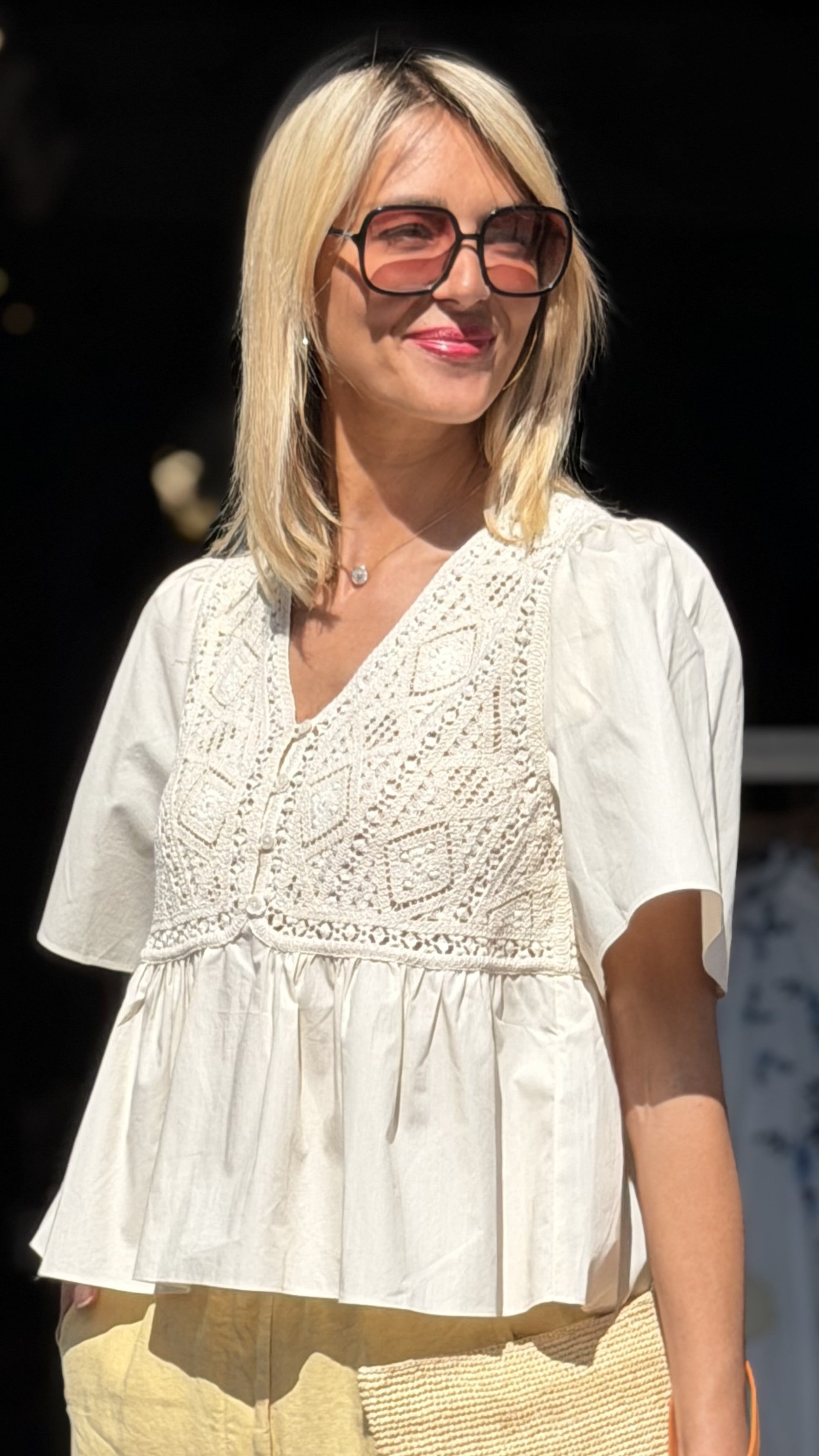 TOP EN DENTELLE MANCHES COURTES BA&SH SALVI ECRU