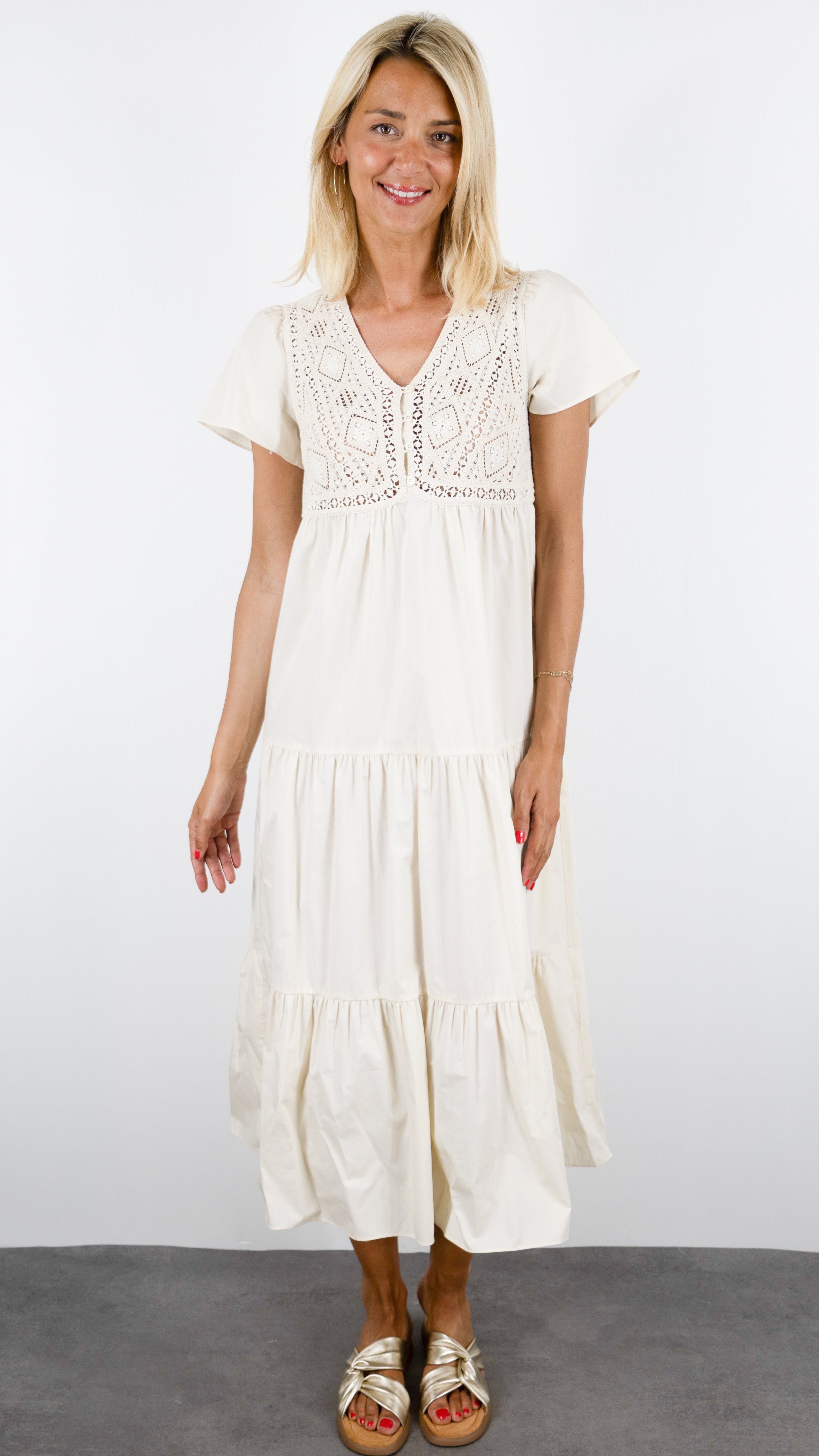 ROBE MIDI EN COTON BA&SH SANDY ECRU 