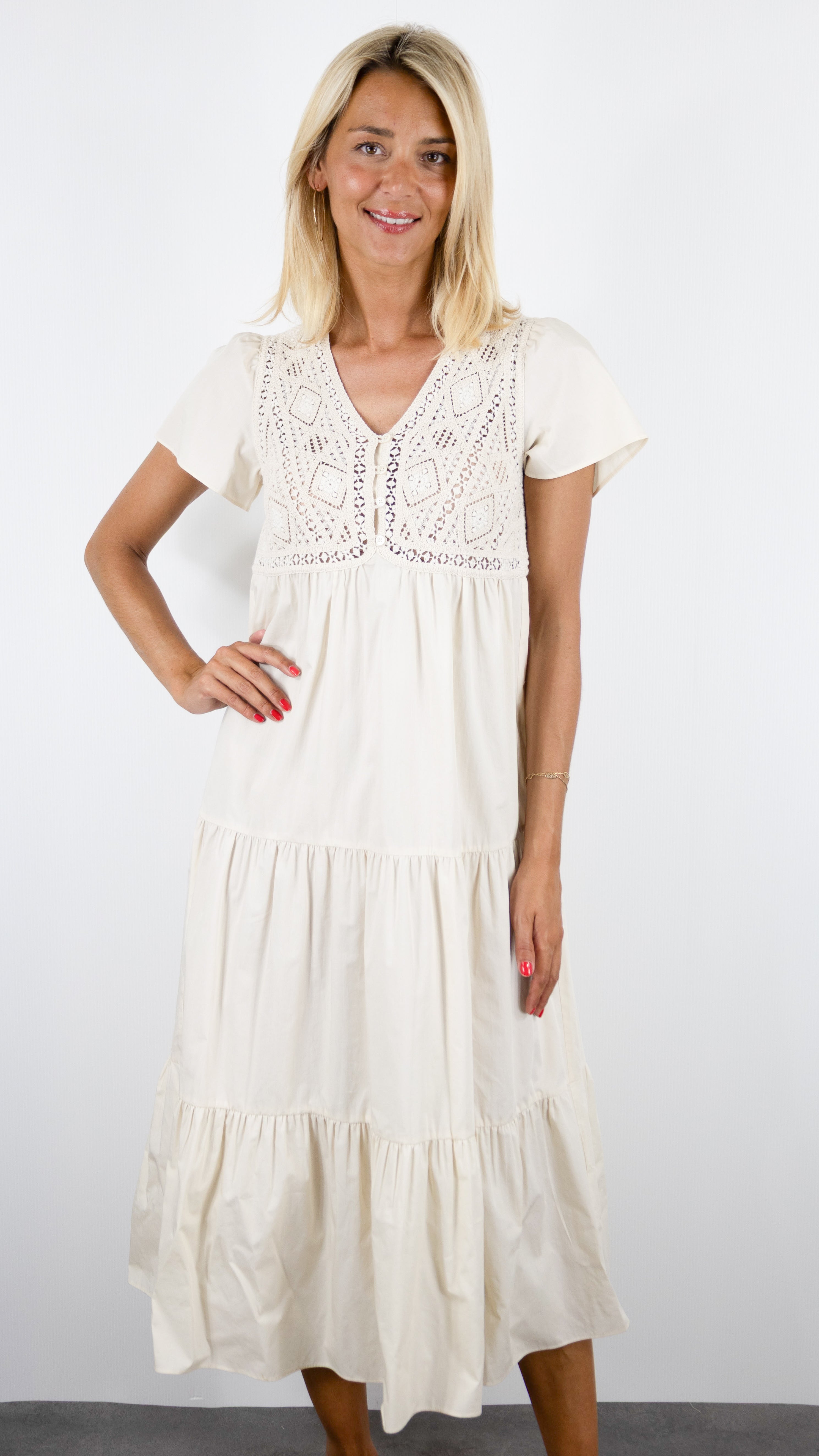 ROBE MIDI EN COTON BA&SH SANDY ECRU 