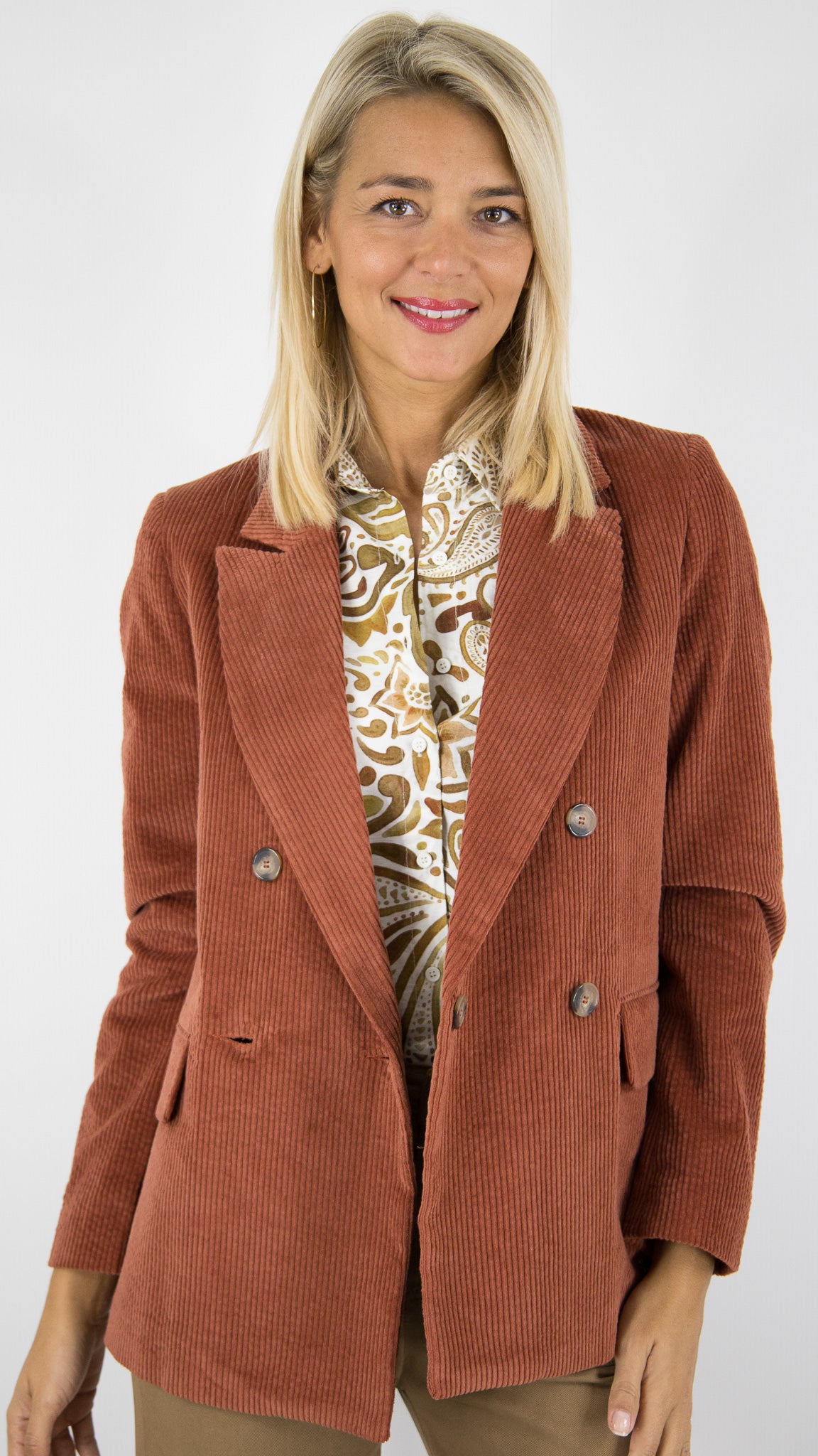 BLAZER CROISE EN VELOURS COTELE CUIVRE POUR FEMME DES PETITS HAUTS SIANETTE