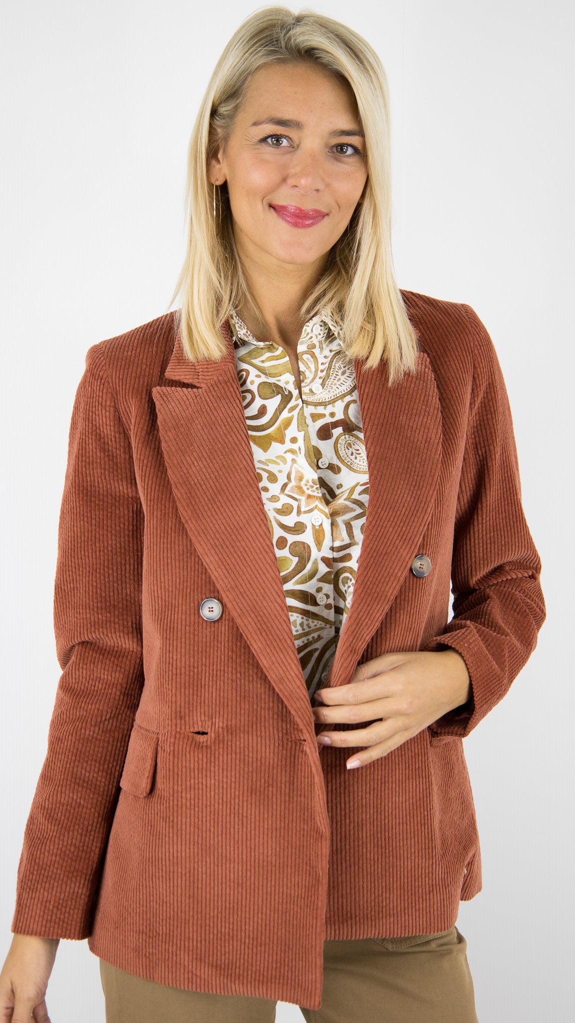 BLAZER CROISE EN VELOURS COTELE CUIVRE POUR FEMME DES PETITS HAUTS SIANETTE