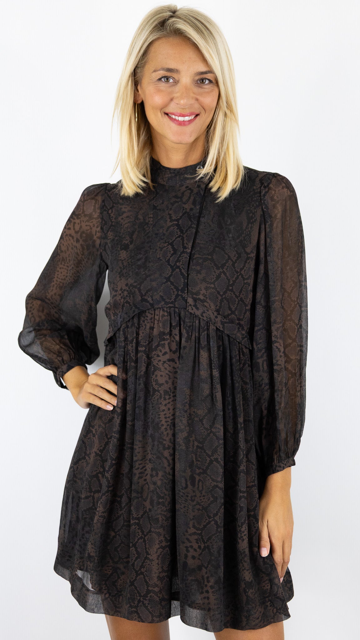 ROBE COL MONTANT IMPRIME REPTILE MARRON BA&SH SIMBA