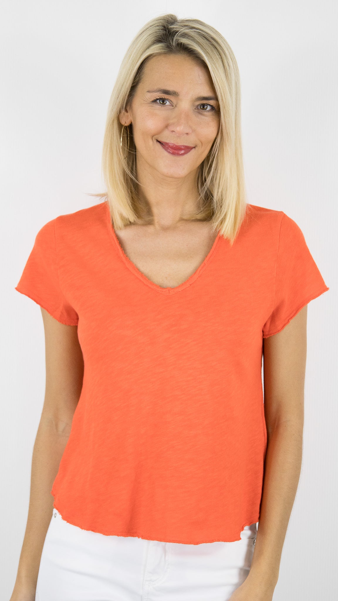 TEE-SHIRT MANCHES COURTES COL V EN COTON AMERICAN VINTAGE SONOMA#COLOR_GASPACHO/ORANGE