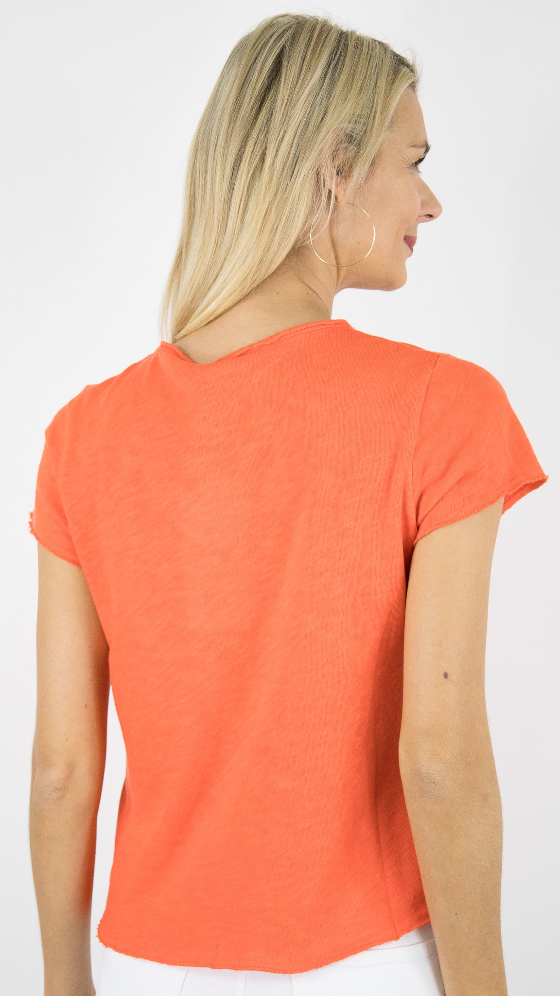 TEE-SHIRT MANCHES COURTES COL V EN COTON AMERICAN VINTAGE SONOMA#COLOR_GASPACHO/ORANGE