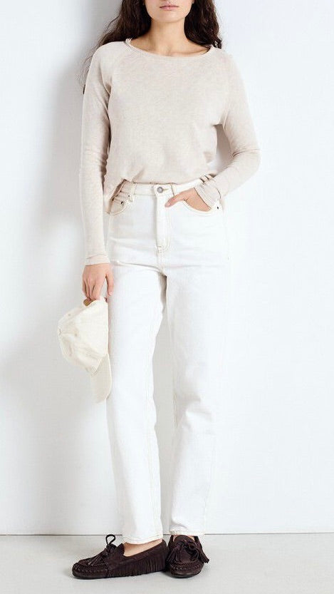 TEE-SHIRT COL BATEAU MANCHES LONGUES EN COTON POUR FEMME SON31G AMERICAN VINTAGE SONOMA#COLOR_MASTIC BEIGE