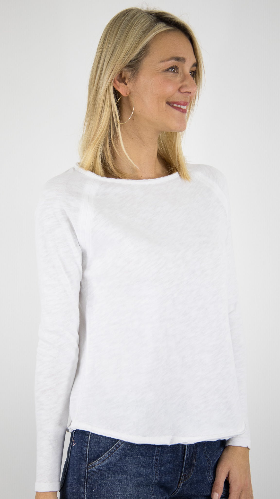 TEE-SHIRT COL BATEAU MANCHES LONGUES EN COTON POUR FEMME SON31G AMERICAN VINTAGE SONOMA#COLOR_BLANC