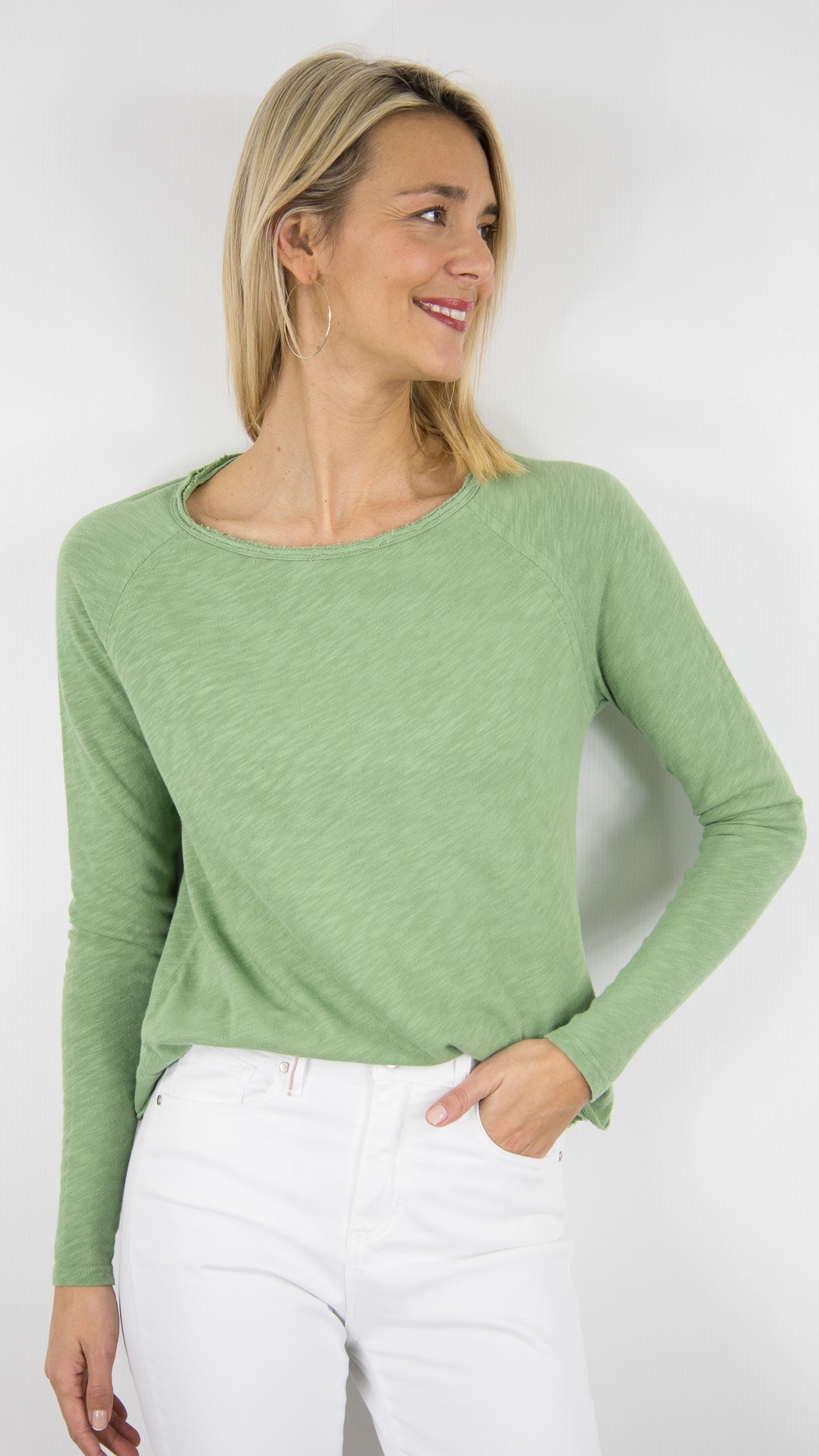 TEE-SHIRT COL BATEAU MANCHES LONGUES EN COTON POUR FEMME SON31G AMERICAN VINTAGE SONOMA#COLOR_CITRONELLE VINTAGE