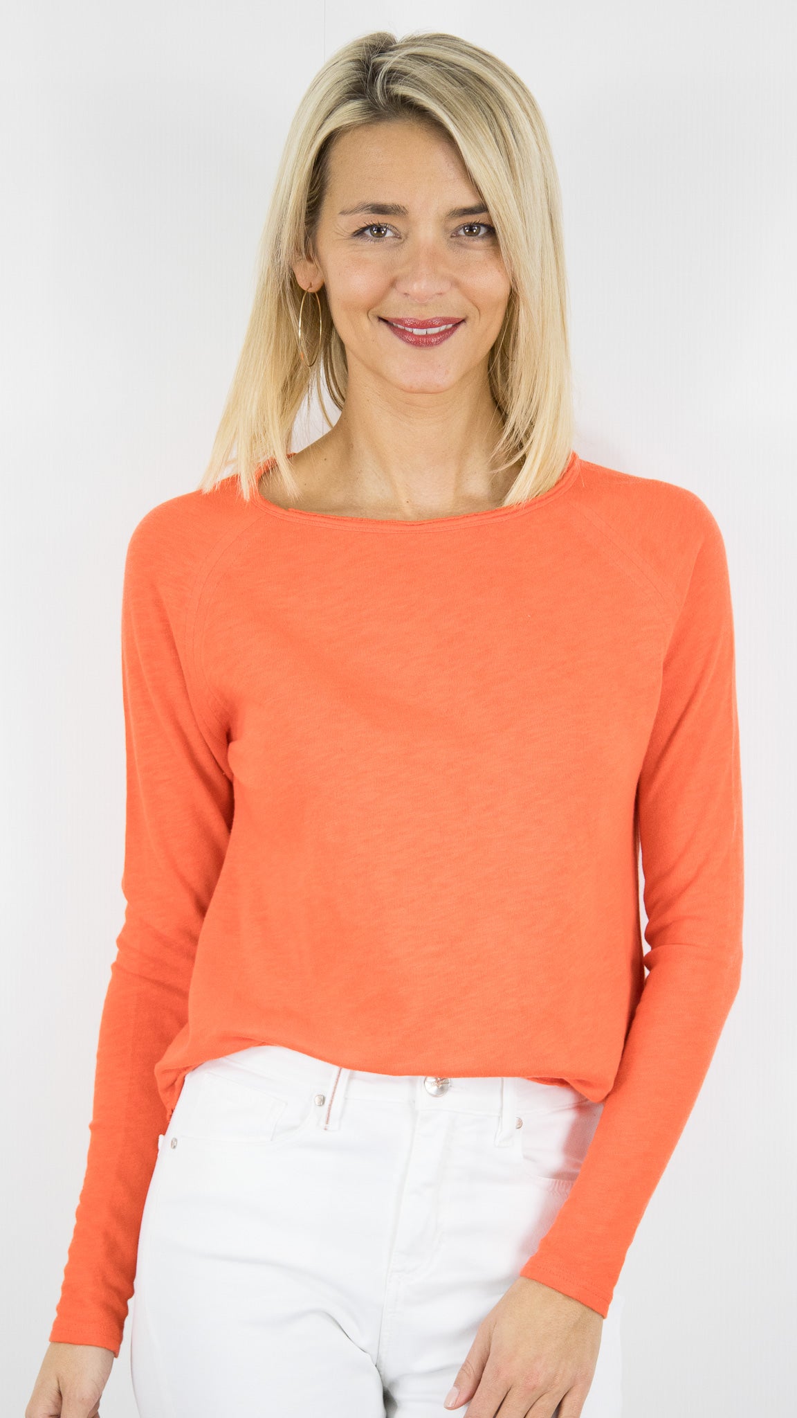 TEE-SHIRT COL BATEAU MANCHES LONGUES EN COTON POUR FEMME SON31G AMERICAN VINTAGE SONOMA#COLOR_GASPACHO