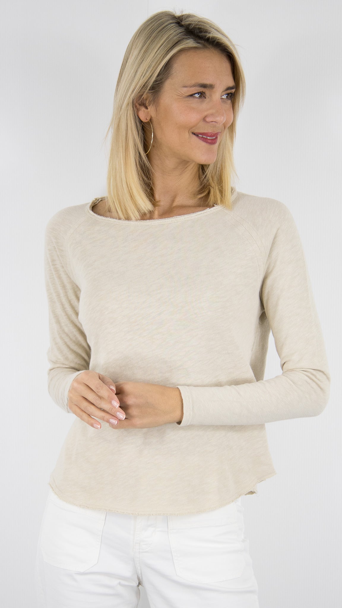 TEE-SHIRT COL BATEAU MANCHES LONGUES EN COTON POUR FEMME SON31G AMERICAN VINTAGE SONOMA#COLOR_MASTIC VINTAGE/BEIGE