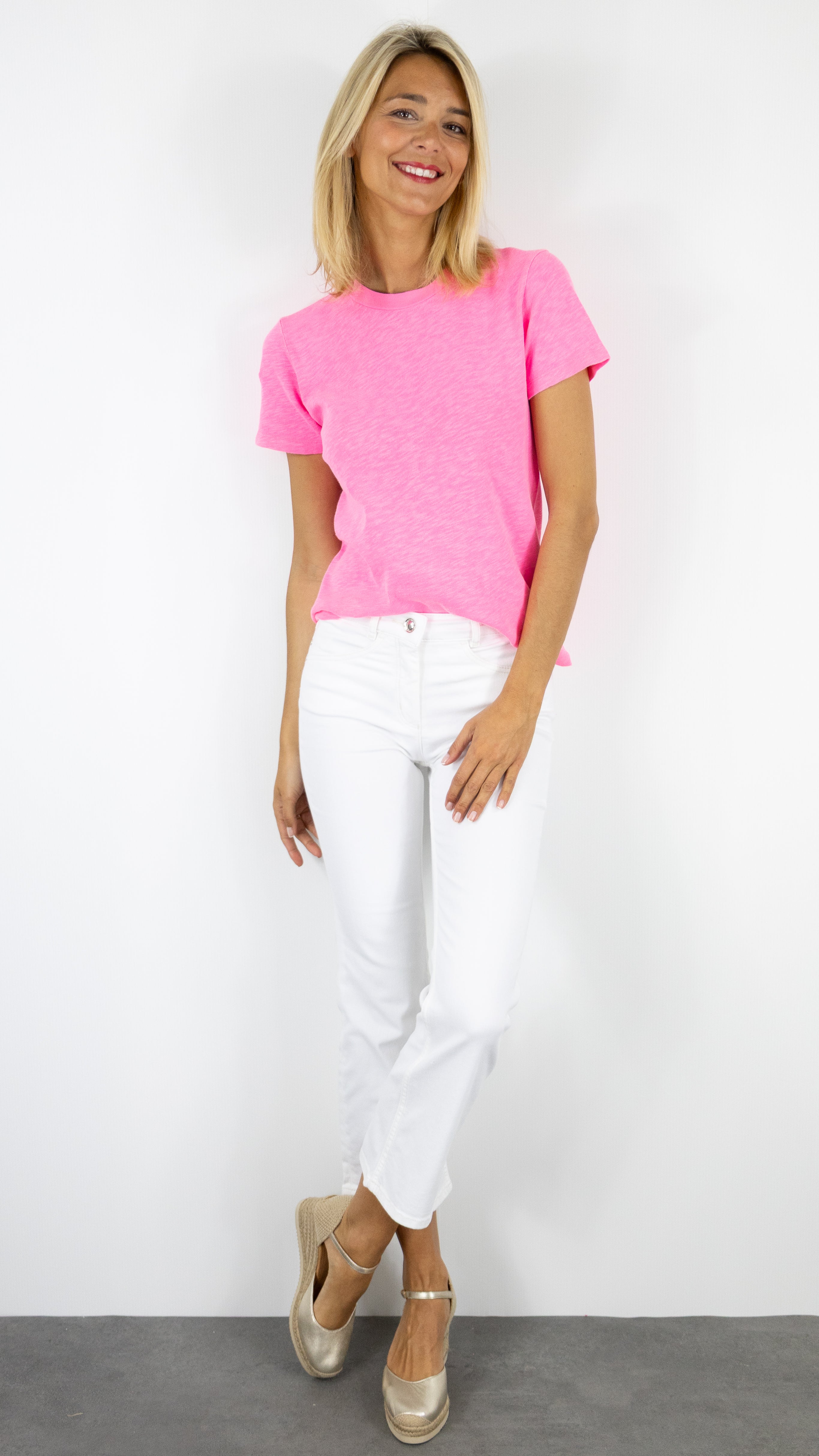 TEE-SHIRT COL ROND EN COTON AMERICAN VINTAGE SONOMA#COLOR_PINK ACID FLUO