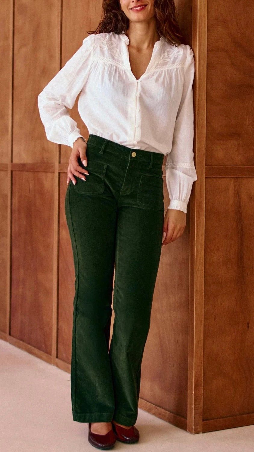PANTALON FLARE EN VELPOURS POUR FEMME  LA PETITE ETOILE SONNY PANTALON#COLOR_17/KAKI