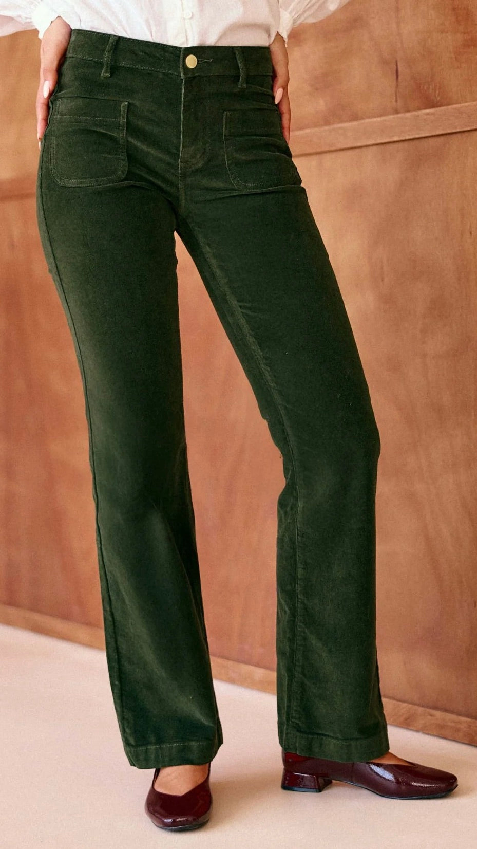 PANTALON FLARE EN VELPOURS POUR FEMME  LA PETITE ETOILE SONNY PANTALON#COLOR_17/KAKI