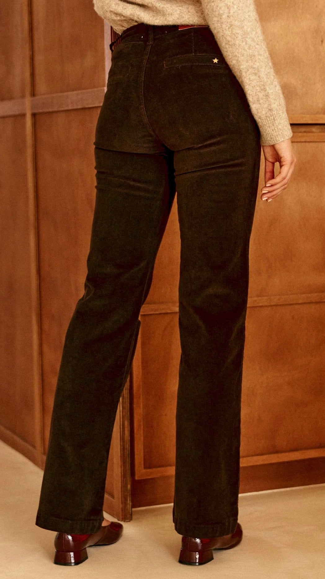 PANTALON FLARE EN VELPOURS POUR FEMME  LA PETITE ETOILE SONNY PANTALON#COLOR_16/MARRON