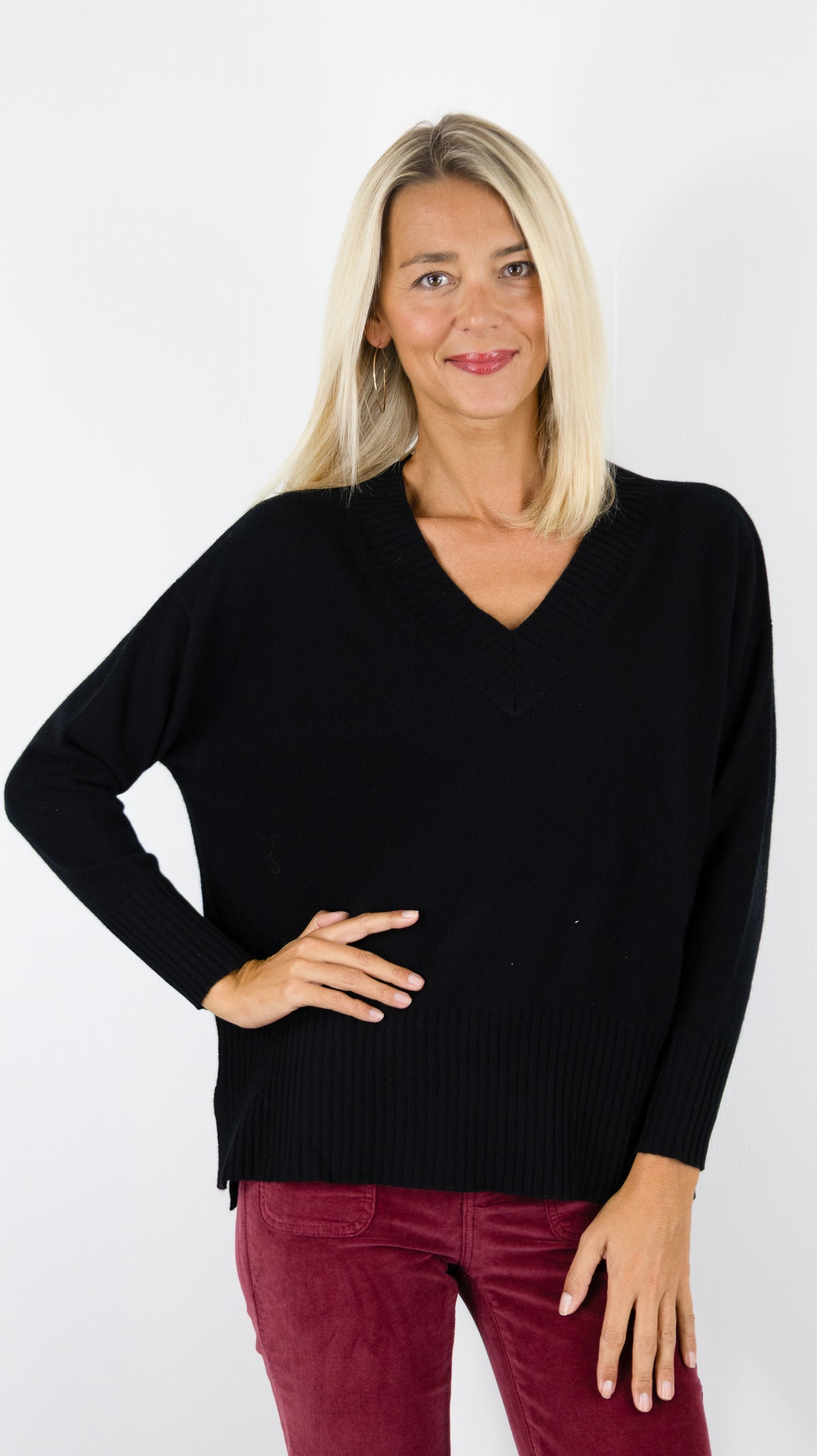 PULL COL V AMPLE POUR FEMME ESTHEME CKH715C#COLOR_6148/NOIR
