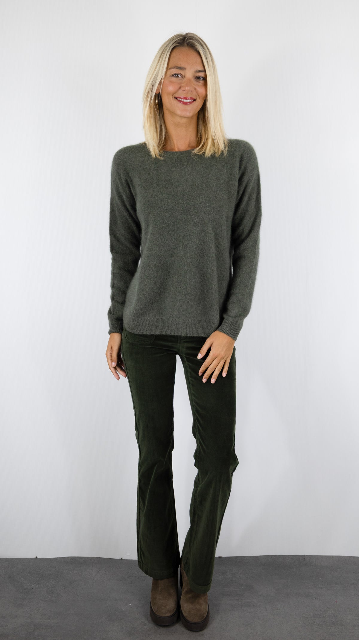PULL COL V AMPLE POUR FEMME ESTHEME CKH715C#COLOR_2109/VEGETAL KAKI