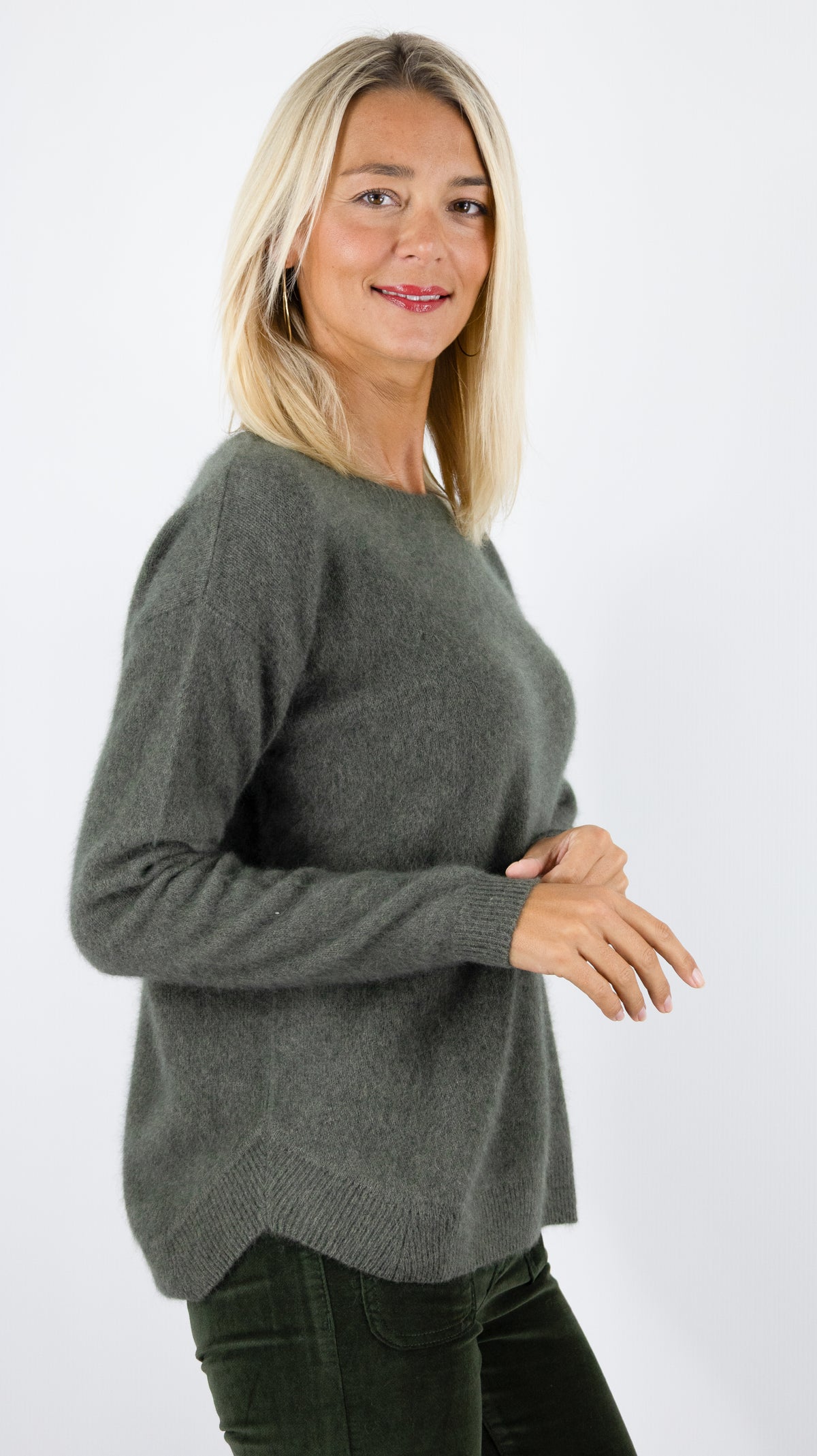 PULL COL V AMPLE POUR FEMME ESTHEME CKH715C#COLOR_2109/VEGETAL KAKI