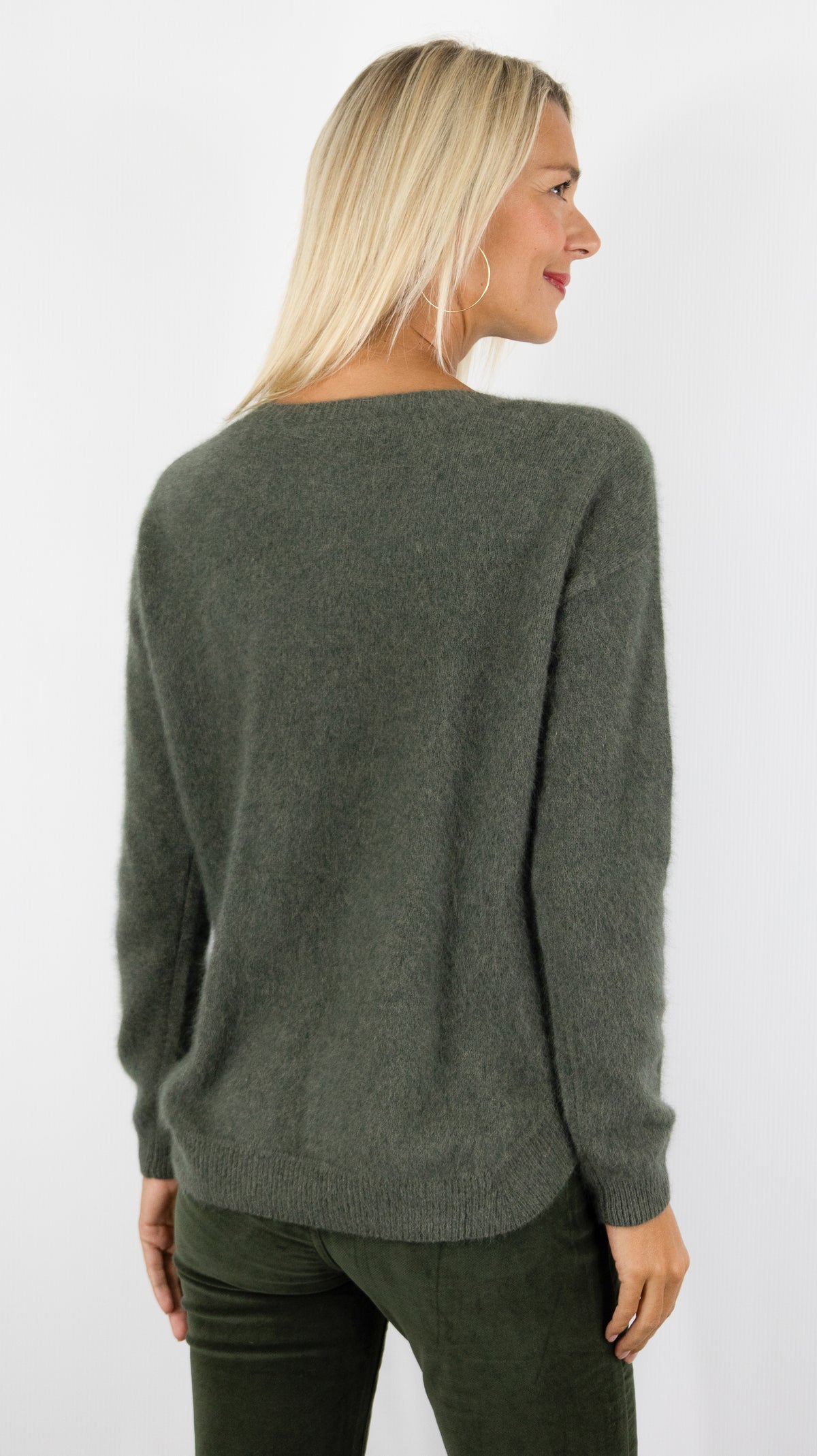 PULL COL V AMPLE POUR FEMME ESTHEME CKH715C#COLOR_2109/VEGETAL KAKI