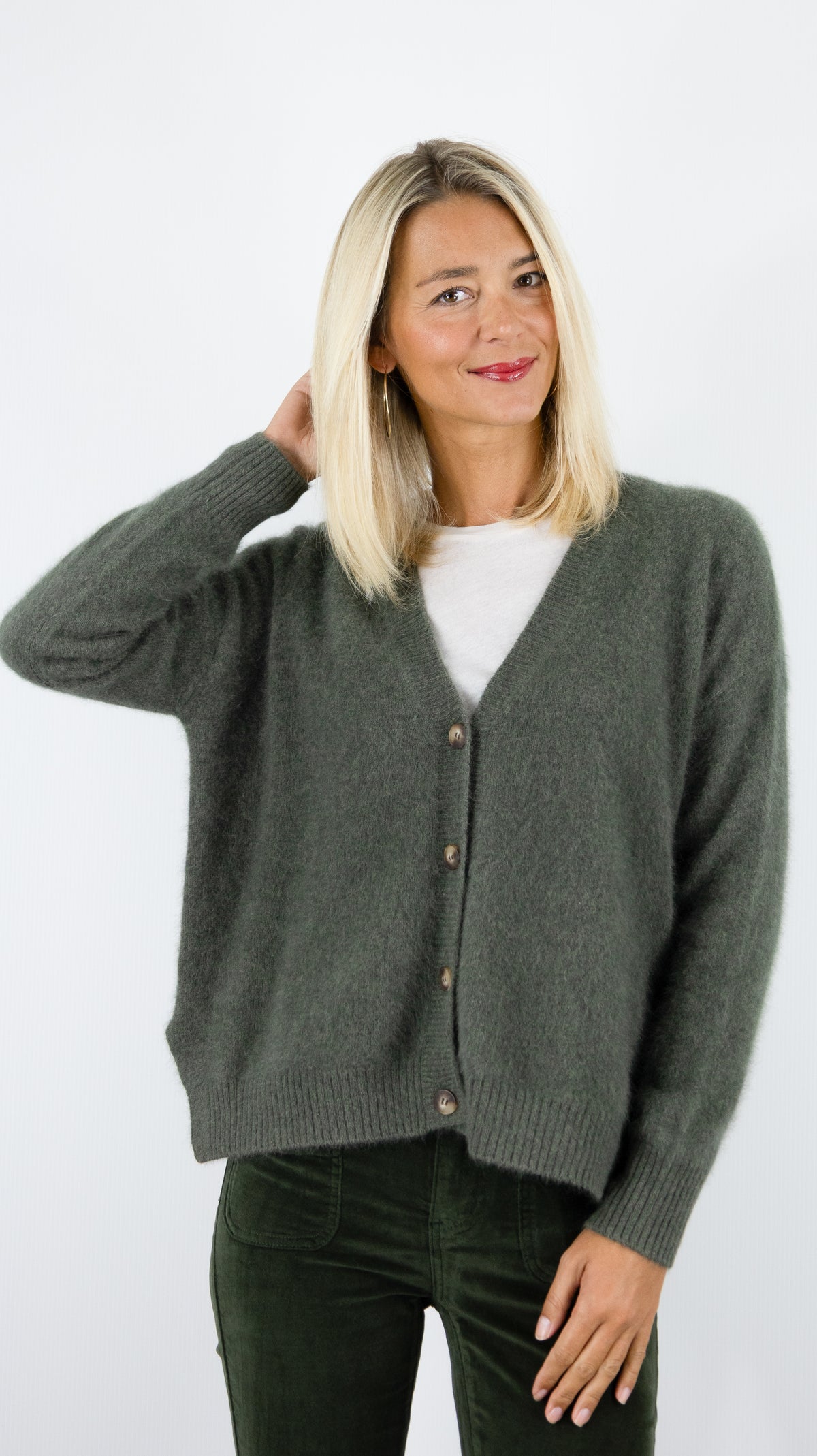 GILET V AMPLE EN RACOON POUR FEMME ESTHEME WES26A74R#COLOR_2109/VEGETAL KAKI
