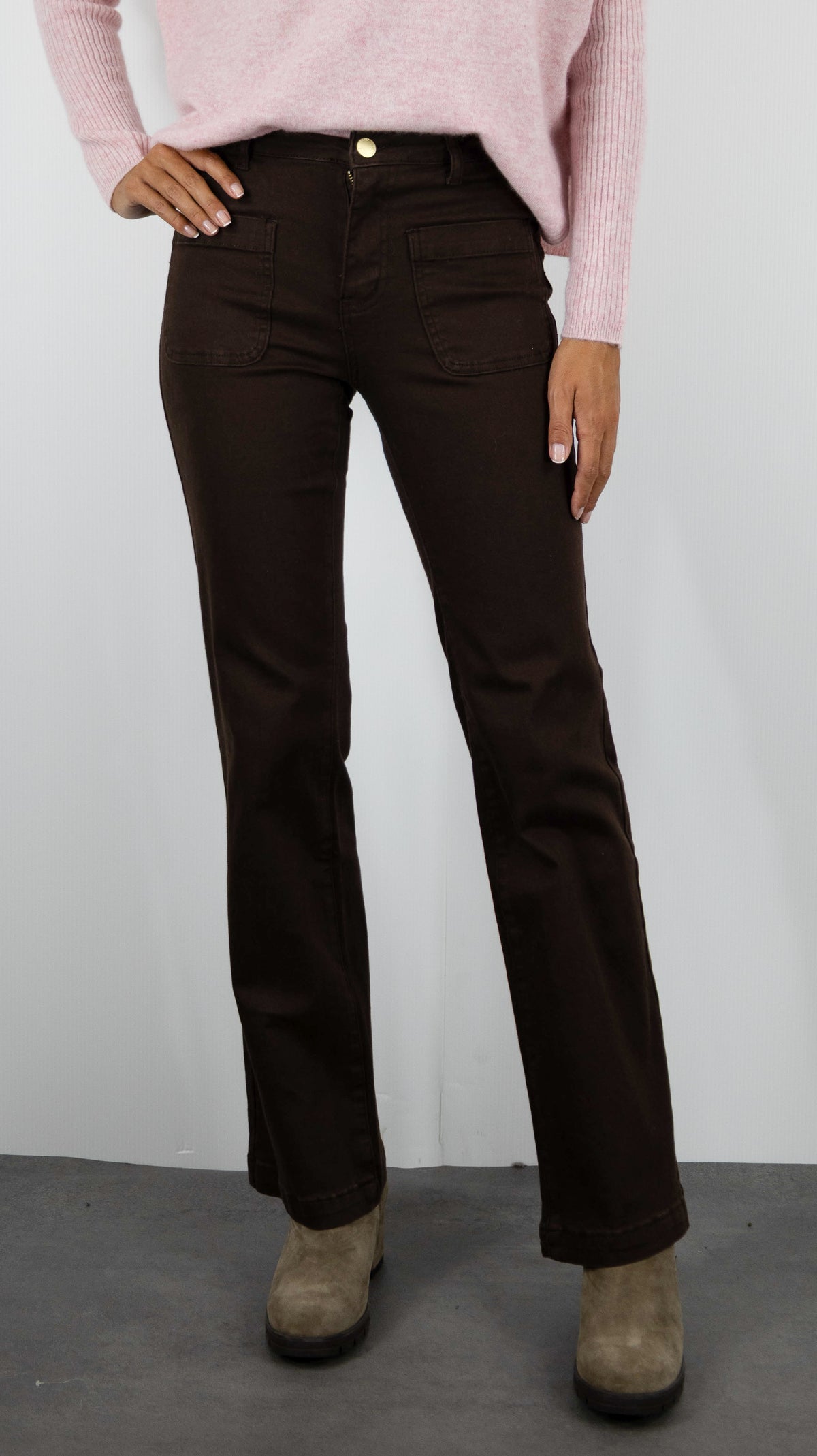 PANTALON FLARE EN COTON POUR FEMME MARRON LA PETITE ETOILE SONNY 