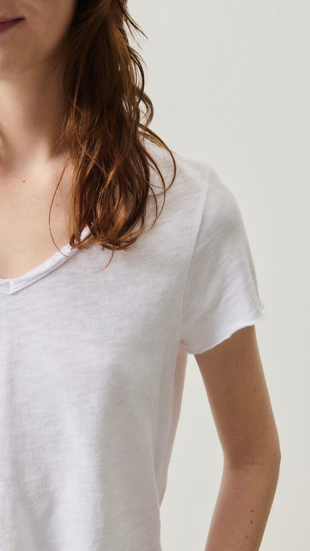 TEE-SHIRT MANCHES COURTES COL V EN COTON AMERICAN VINTAGE SONOMA#COLOR_BLANC