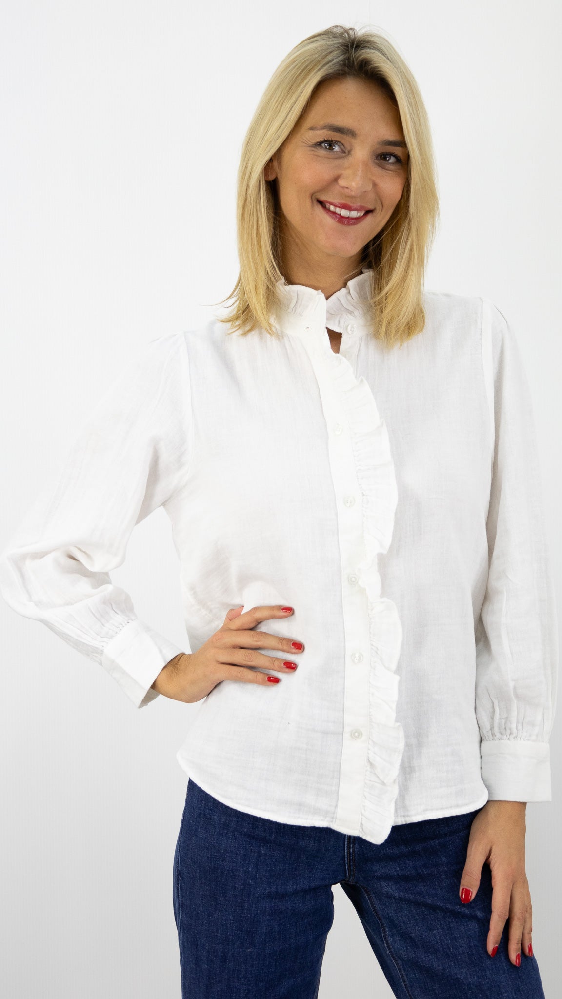 CHEMISE VOLANTEE EN GAZE DE COTON BLANC AN'GE STEFOU