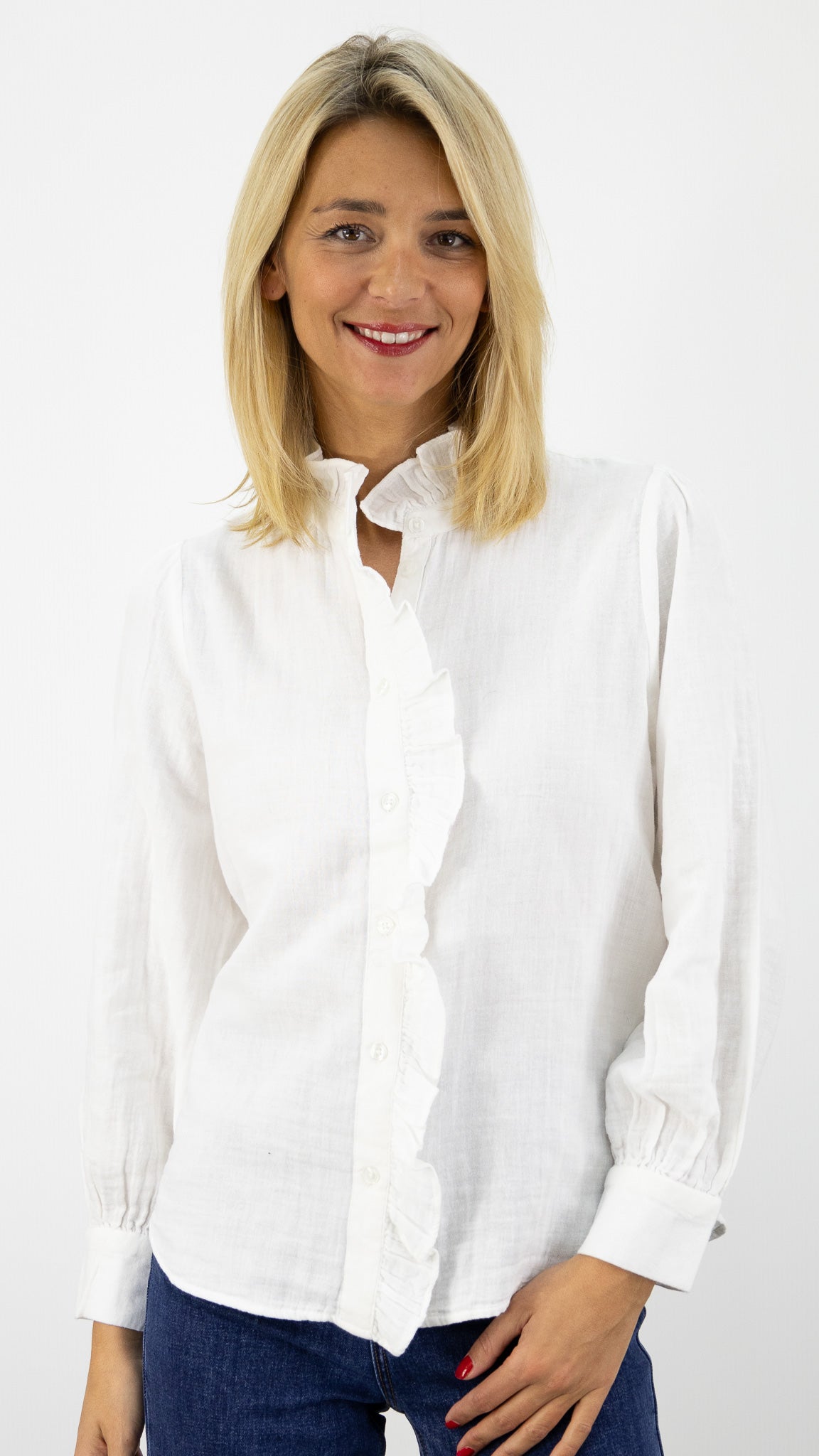 CHEMISE VOLANTEE EN GAZE DE COTON BLANC AN'GE STEFOU