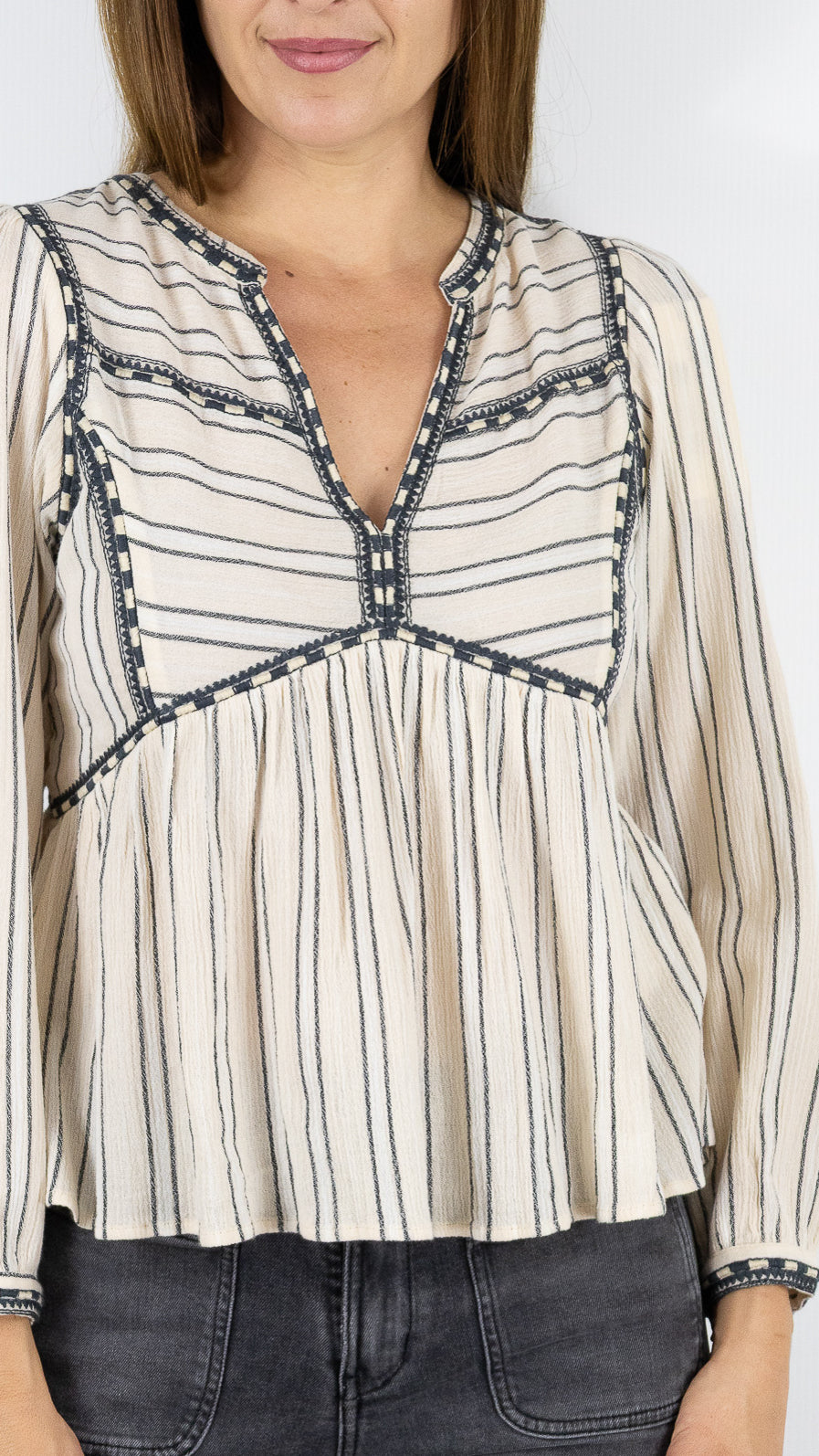 BLOUSE BRODEE RAYEE ECRU ET GRIS  BA&SH SUNNY