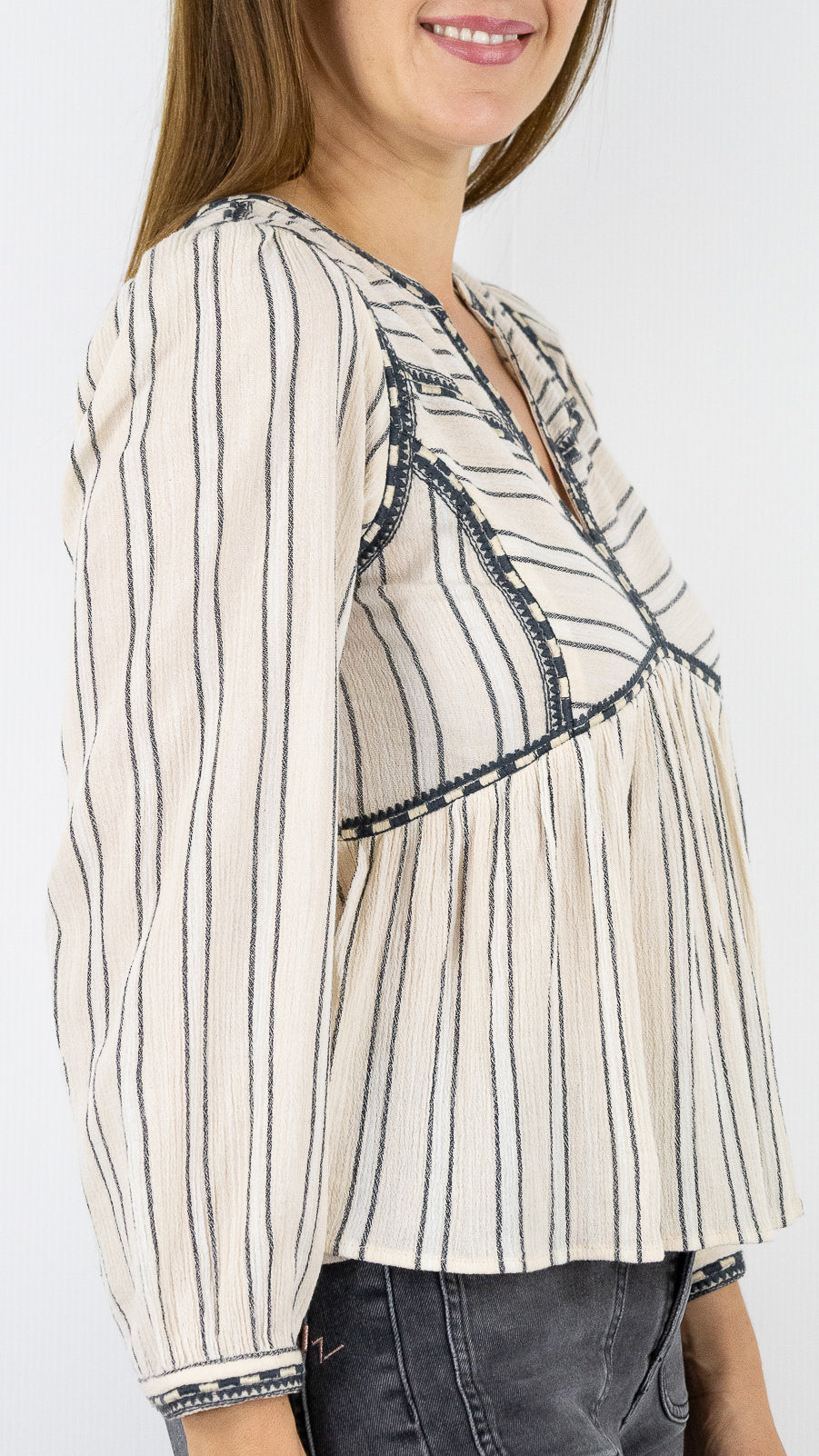 BLOUSE BRODEE RAYEE ECRU ET GRIS  BA&SH SUNNY