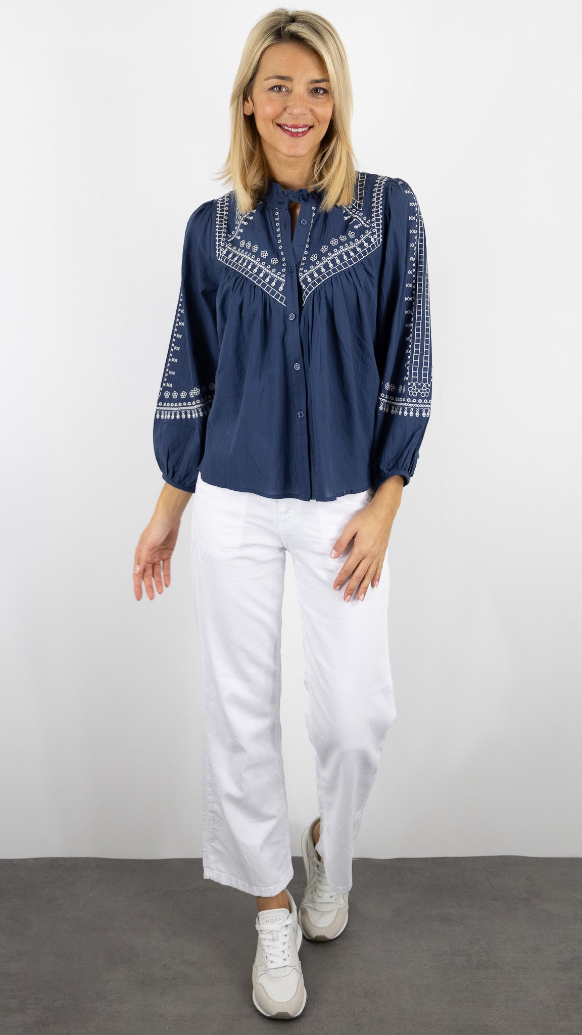 BLOUSE COL MONTANT VOLANTE BRODEE FEMME SW726 VOUS 020879#color_BLEU
