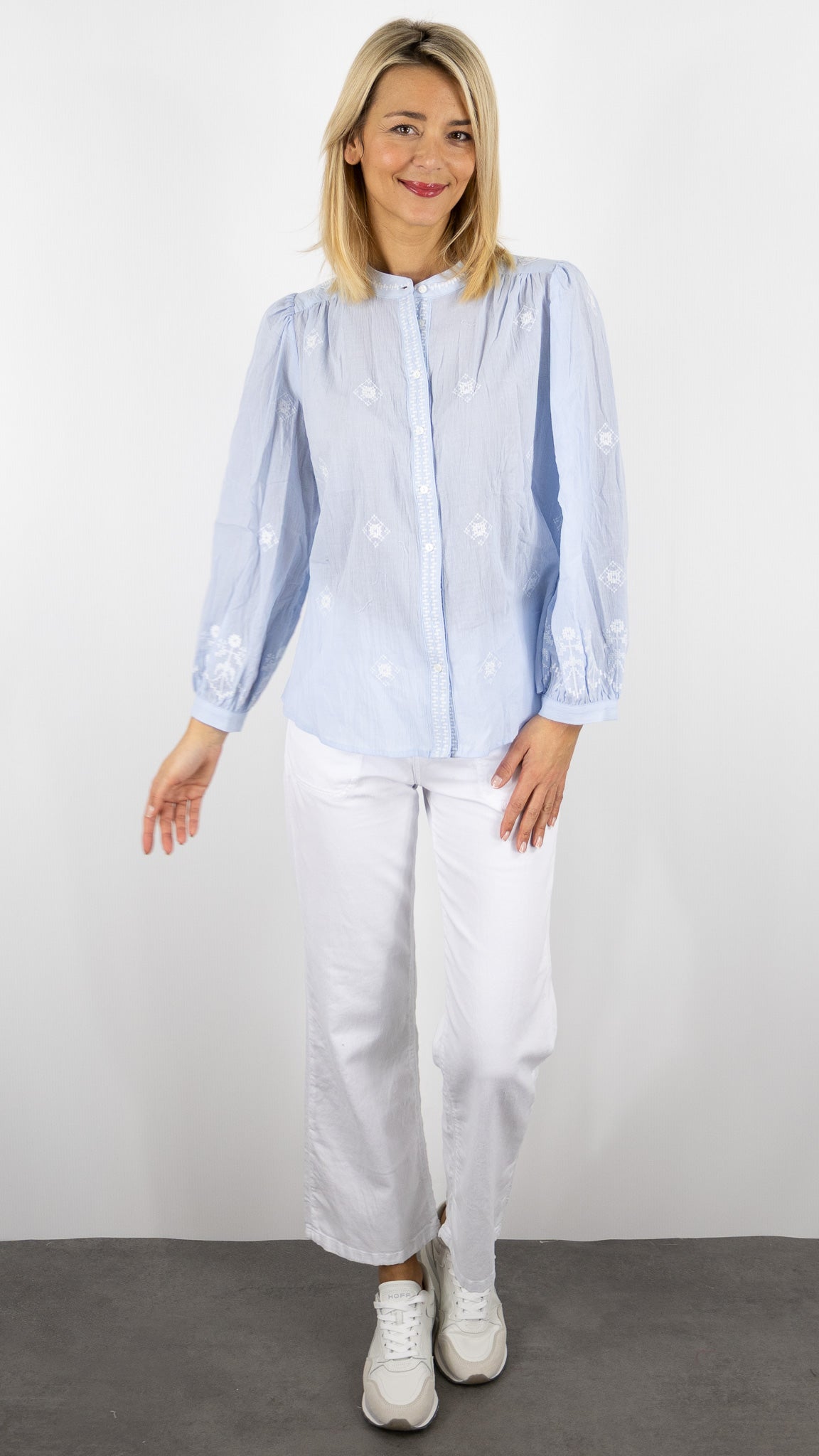 BLOUSE COL ROND IMPRIME BLEU CIEL SZ2611 VOUS