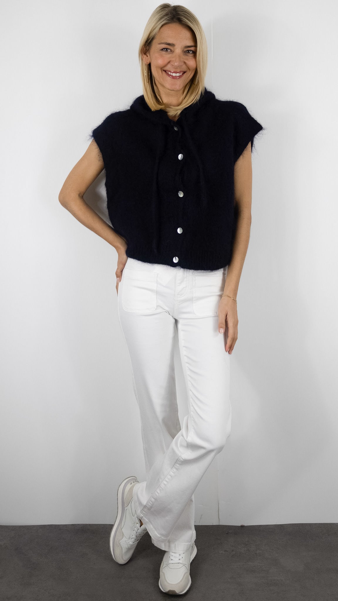 Gilet à capuche boutonné #COLOR_Marine